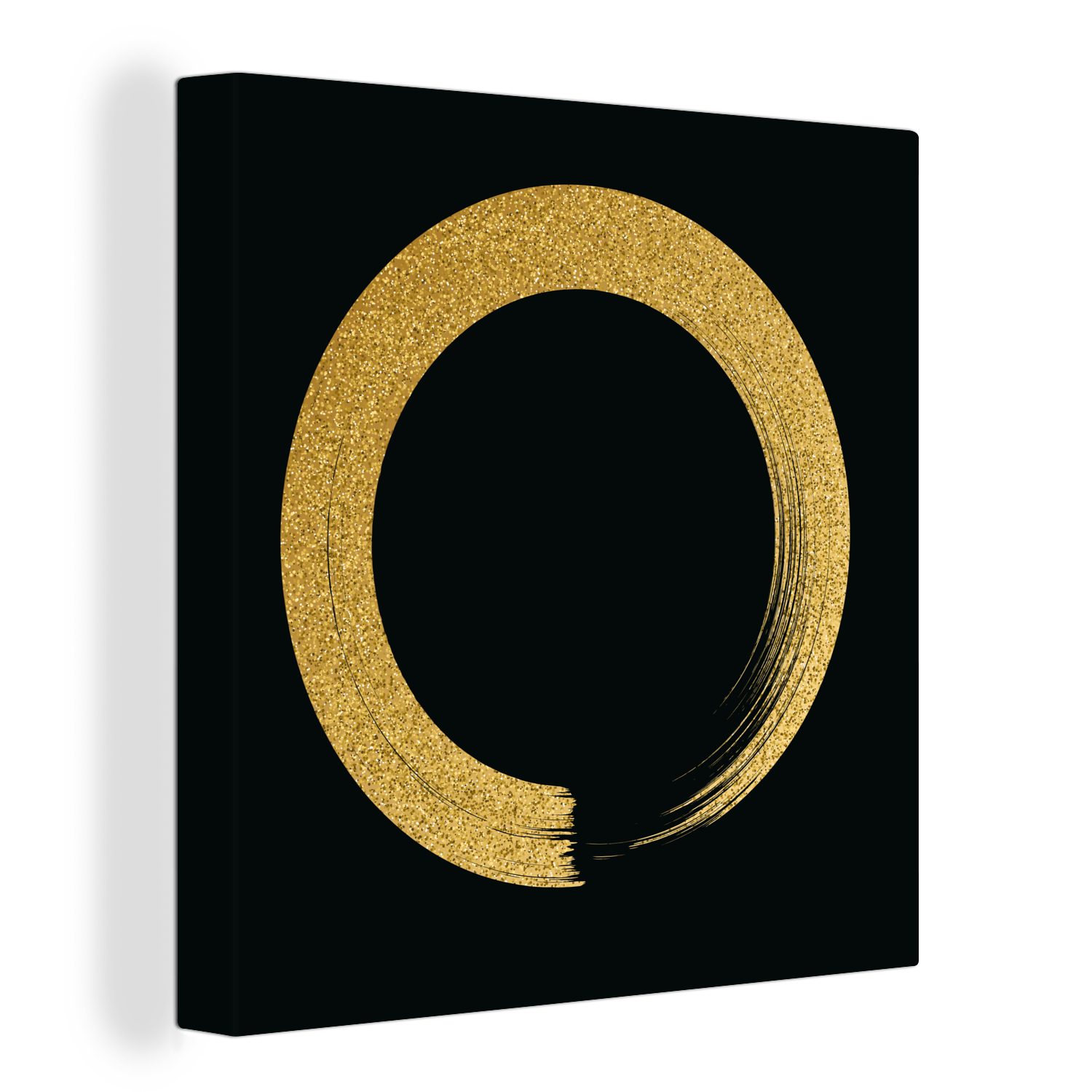 OneMillionCanvasses® Leinwandbild Kreis aus goldenem Glitter auf schwarzem Hintergrund, (1 St), Leinwand Bilder für Wohnzimmer Schlafzimmer