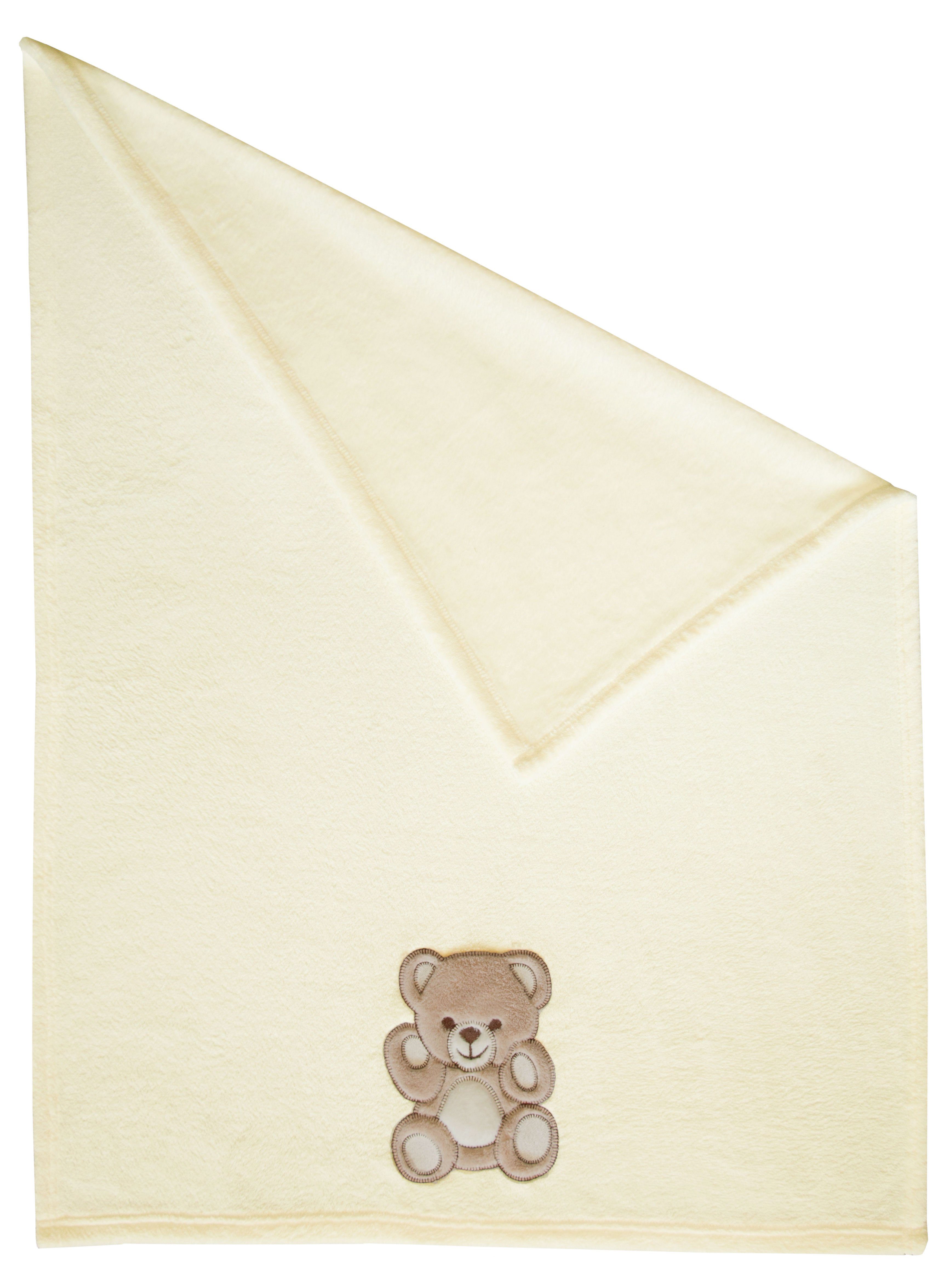 Babydecke, ZOLLNER, 3D-Teddyaufnäher, 75 x 100 cm, 100% Polyester
