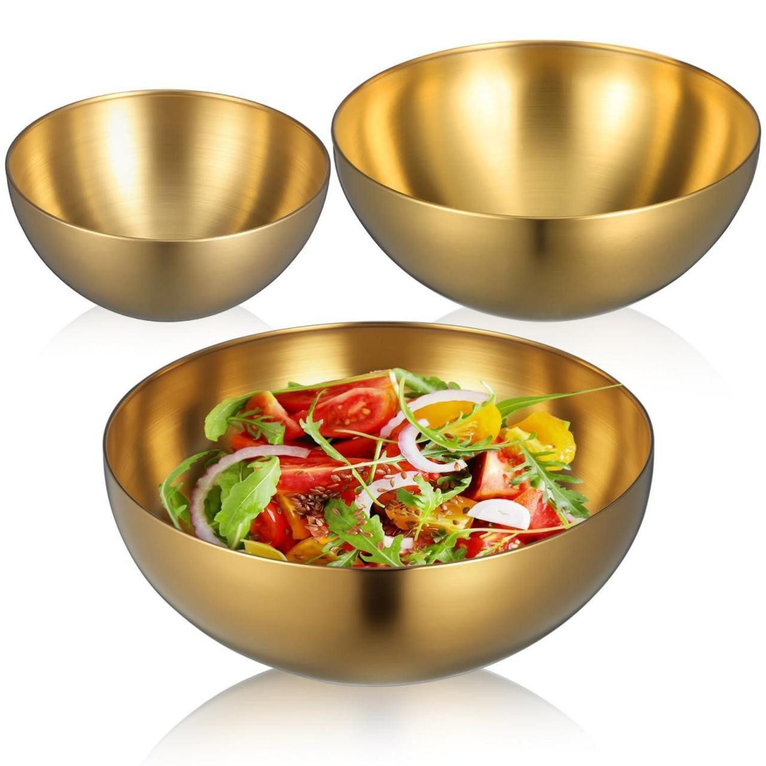 LuxusKollektion Rührschüssel Edelstahl Schüsseln 3er Set golden, Metall