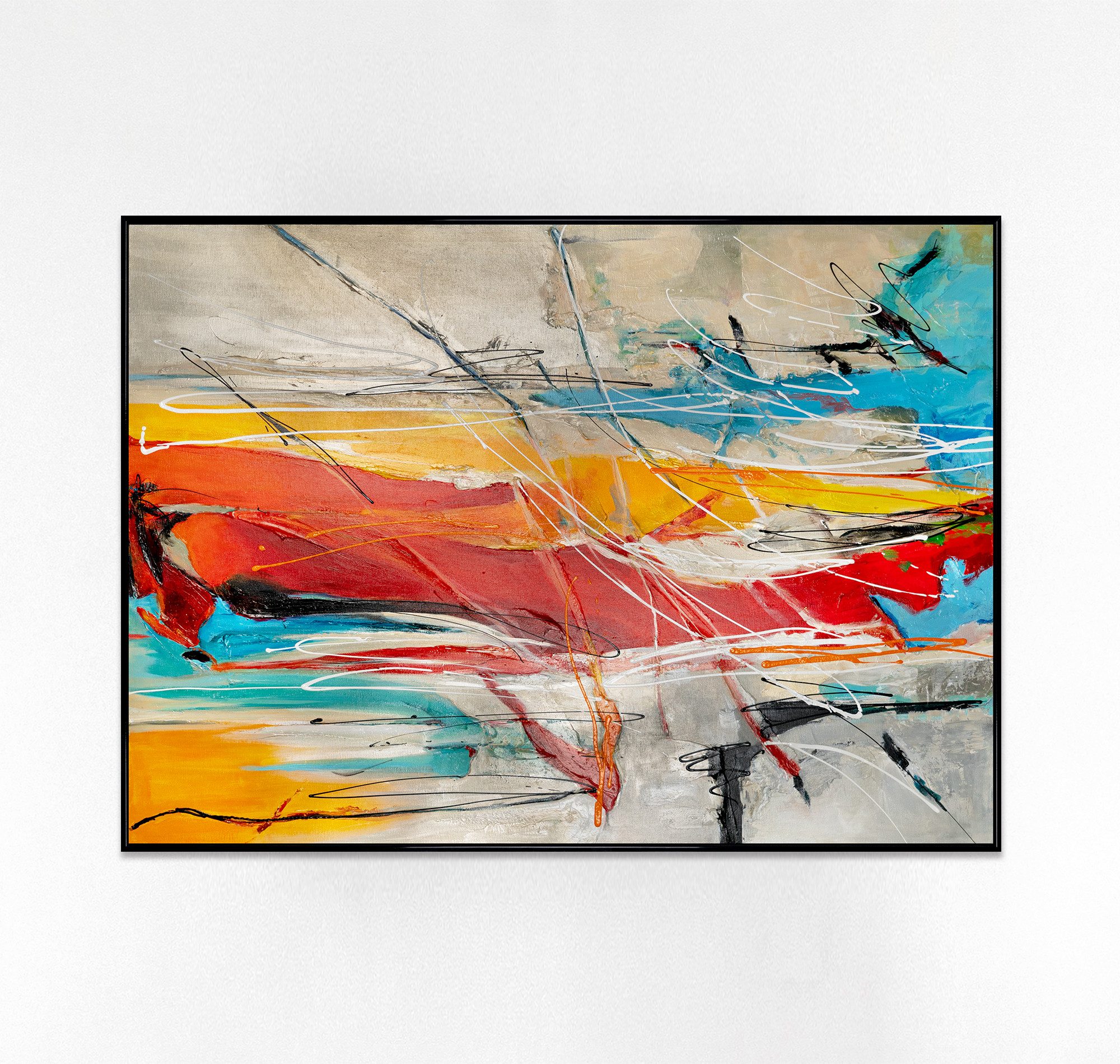 YS-Art Gemälde Farbige Harmonien, Abstraktion, Leinwandbild Abstrakt in bunten Farben, gerahmt