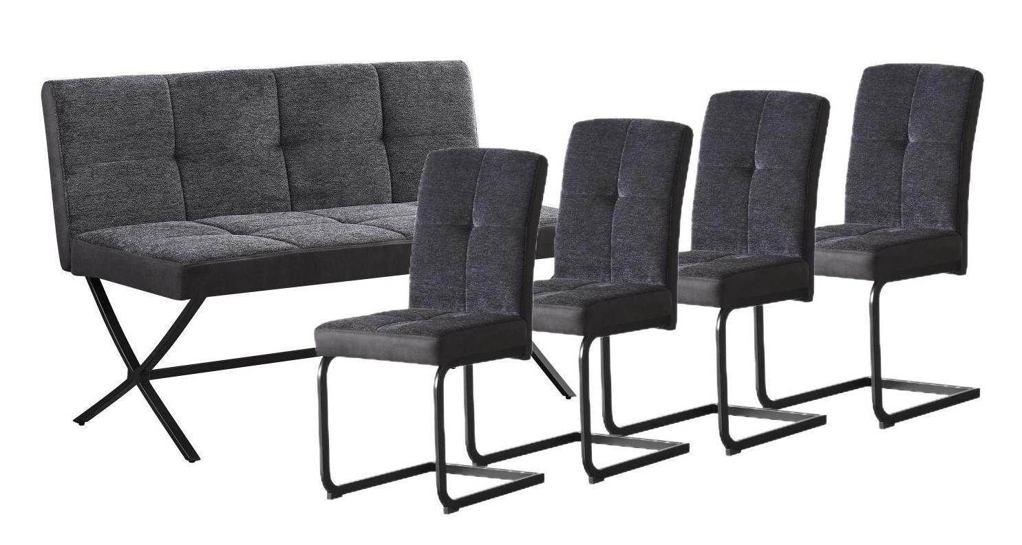 YOZI Sitzbank Essbank Sitzbank mit Rückenlehne und 4x Freischwing Stühle (1+4Set), Frei im Raum stellbargepolstert, 2x Bank + 4x Stühle, gepolstert