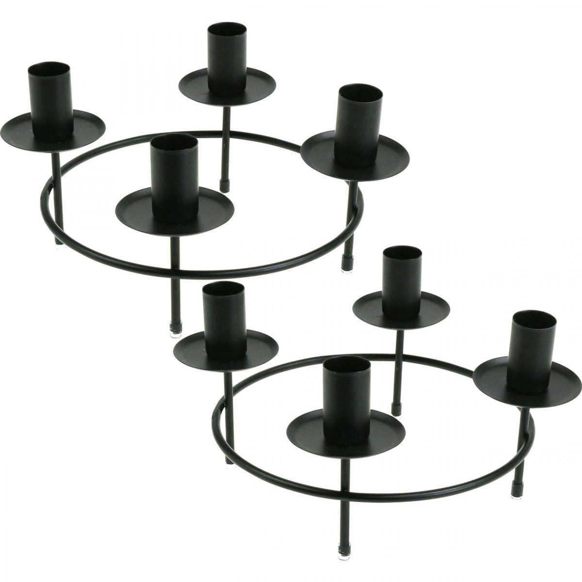 Florists Products Kerzenhalter Moderner Kerzenring für Stabkerzen Schwarz, Metall, 2 Stück