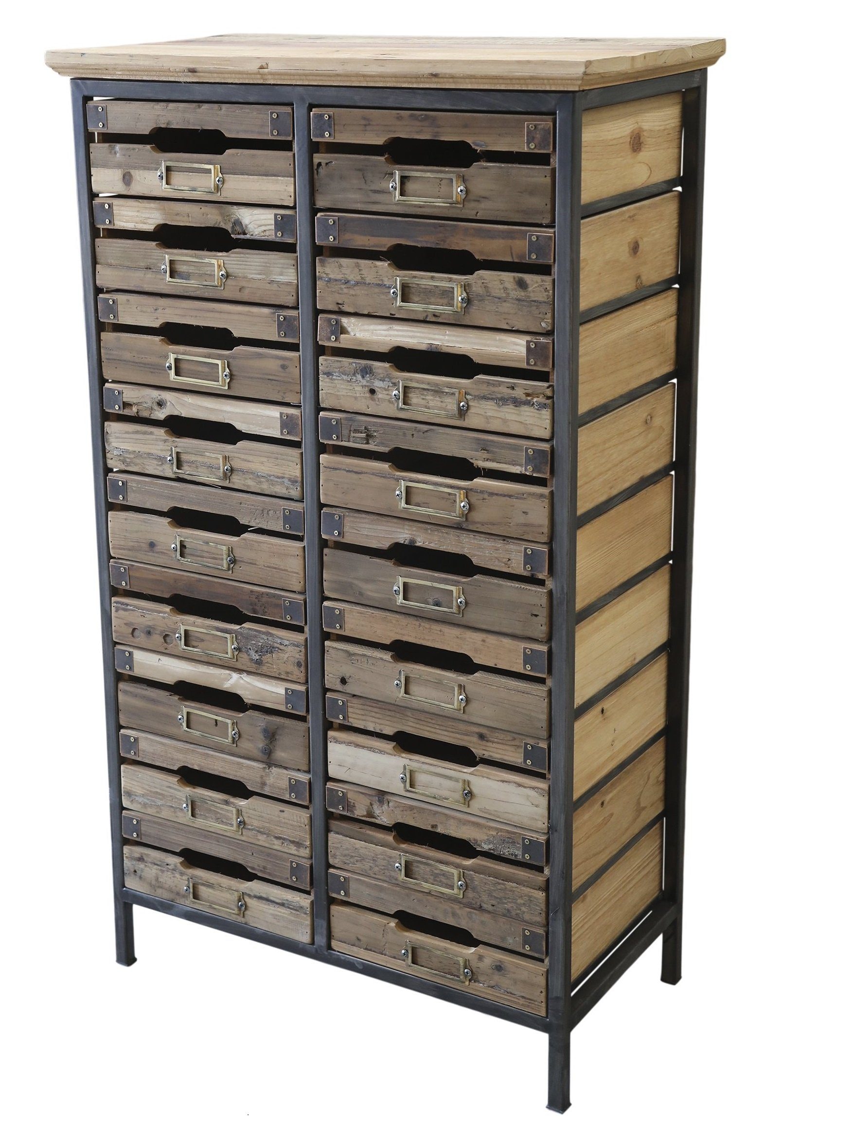 Kommode Kommode Schrank 16 Schubladen Holz Metall H105xB61xT33cm Chic Antique