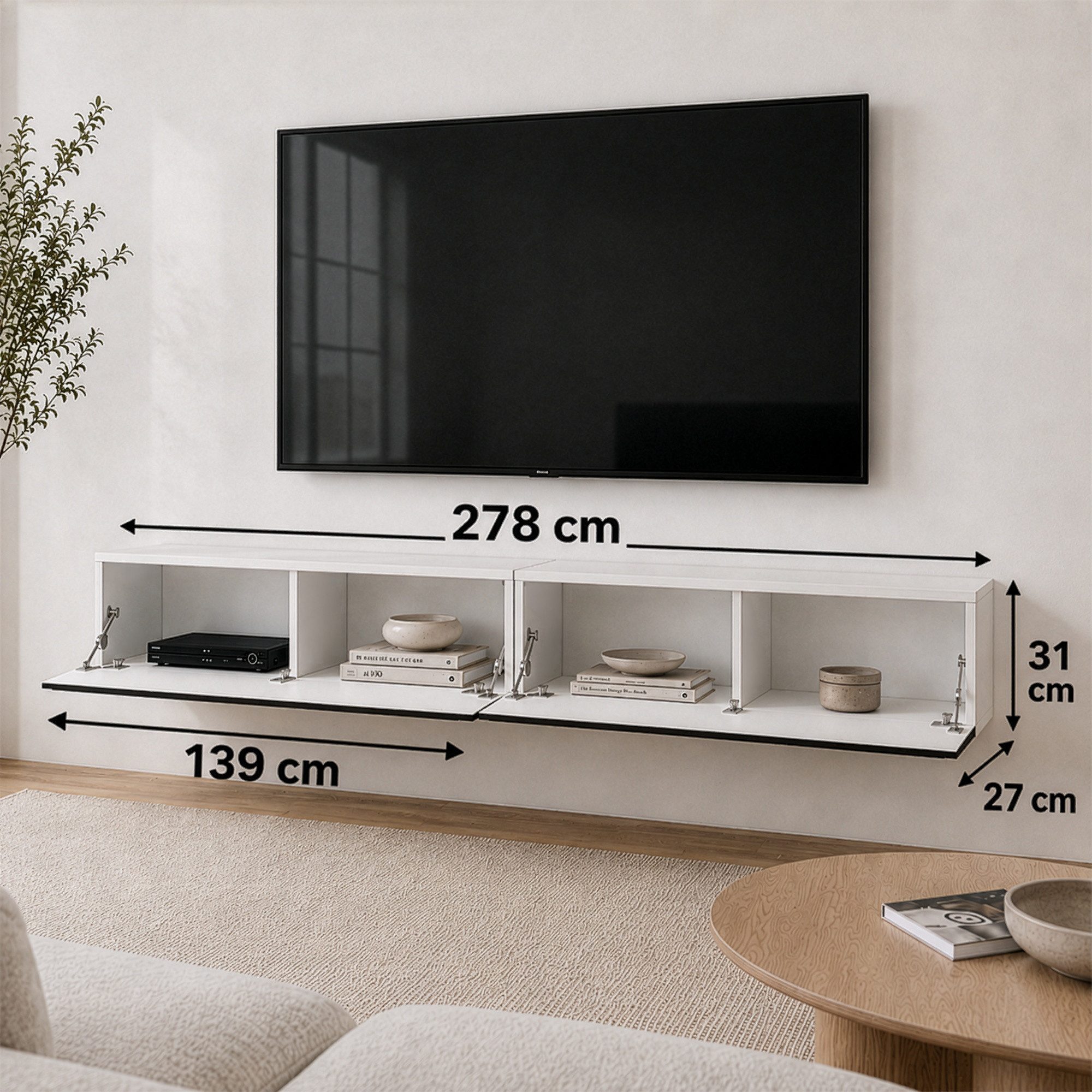 InnoFurn TV-Board Vela hängender Lowboard (2x hängender Fernsehschrank), Sanftes Öffnen, Made in Germany, Modernes Design – Bild 5 von 5