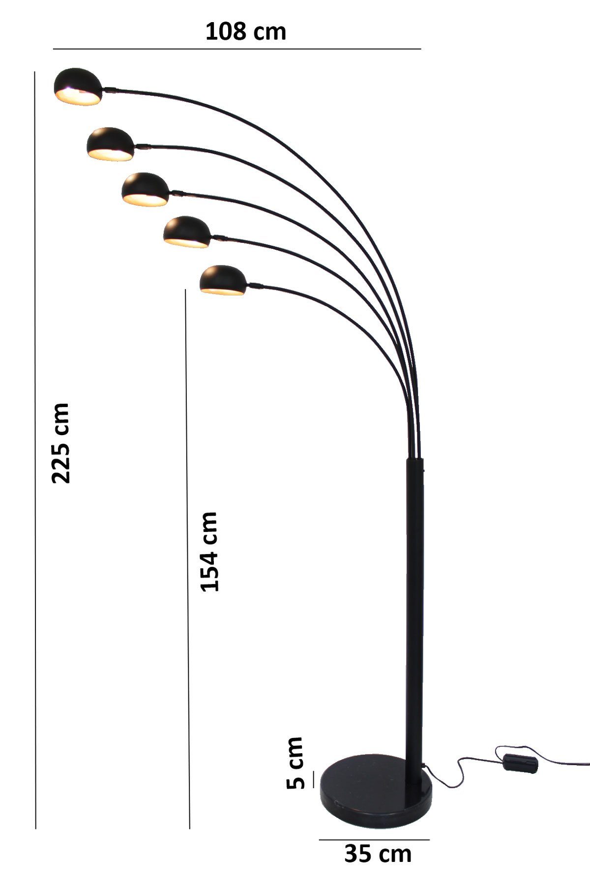 Leuchtmittel Leuchtmittel Kiom + Fingers mattschwarz Bogenleuchte mit nicht Fußdimmer, inklusive, Five Stehlampe Kupfer, abhängig