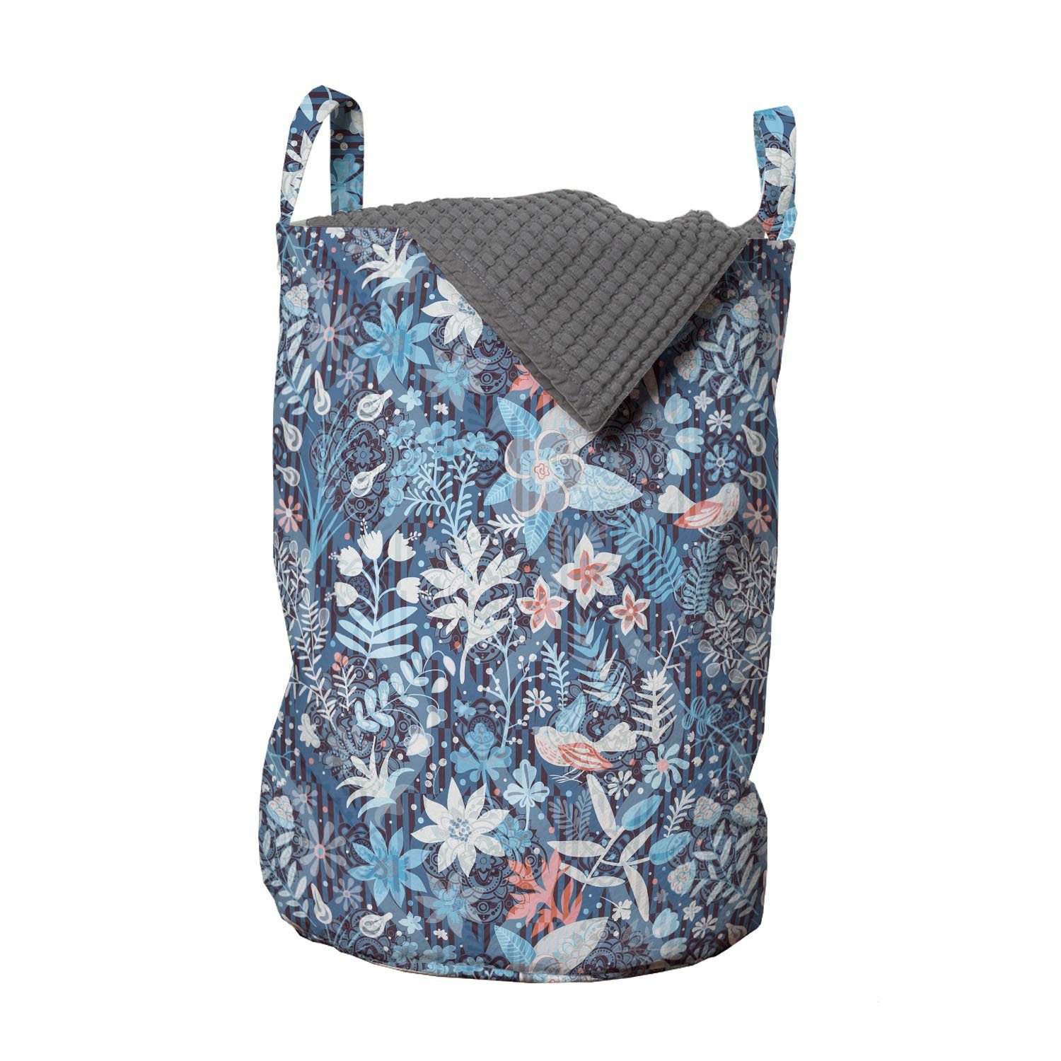 Abakuhaus Wäschesäckchen Wäschekorb mit Griffen Kordelzugverschluss für Waschsalons, Jacobean Oriental Blütenblätter auf Streifen
