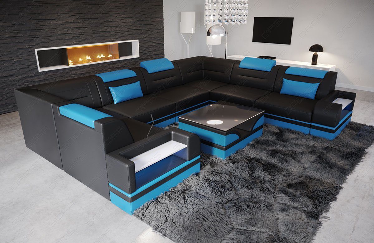 Sofa Dreams Wohnlandschaft Leder mit Form Ledersofa, U Trivento Designer wahlweise Sofa Bettfunktion Couch