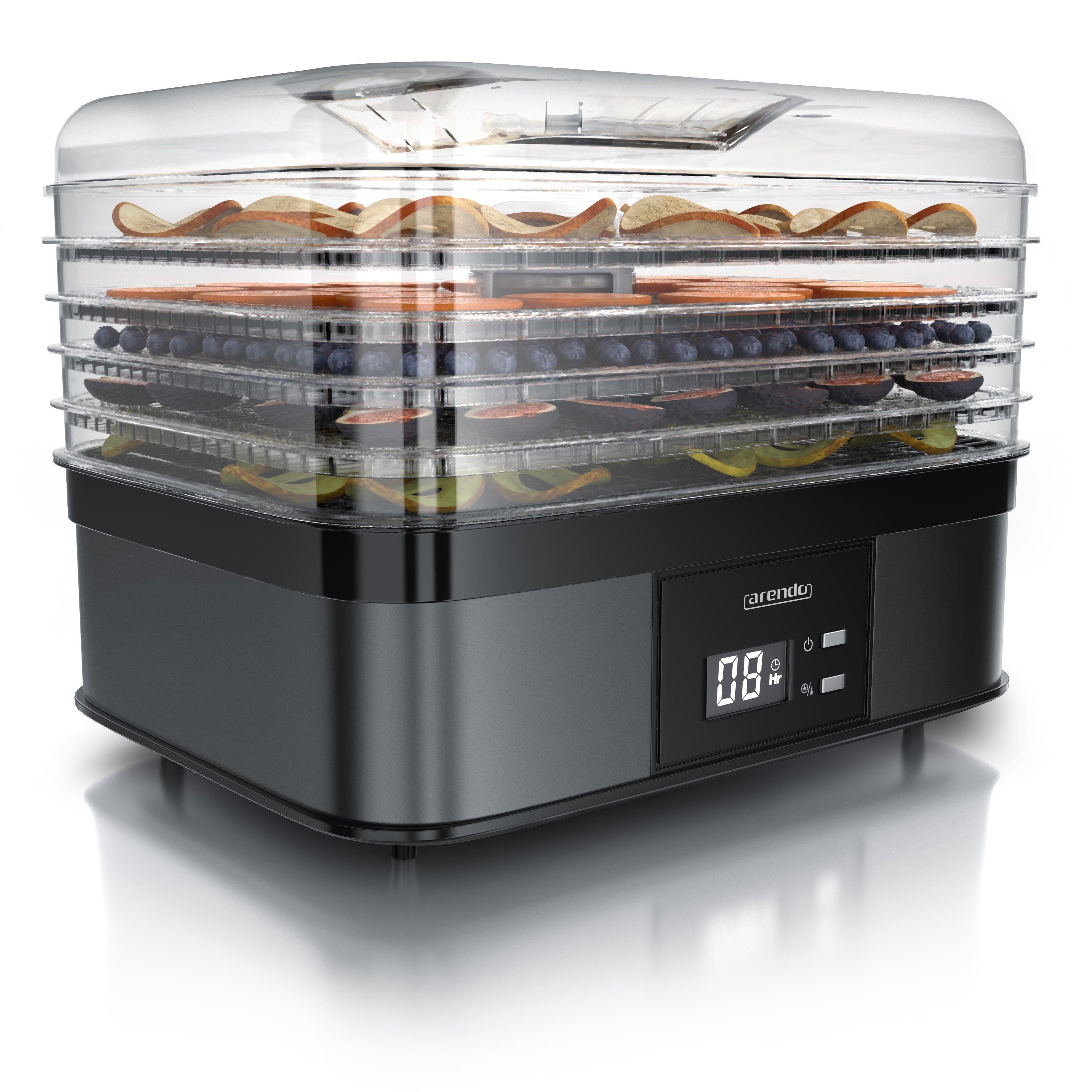 Arendo Dörrautomat 350 W, 5 Etagen, Dörrautomat mit Temperaturregler Dörrgerät, DEHYDRATOR, Cool Grey