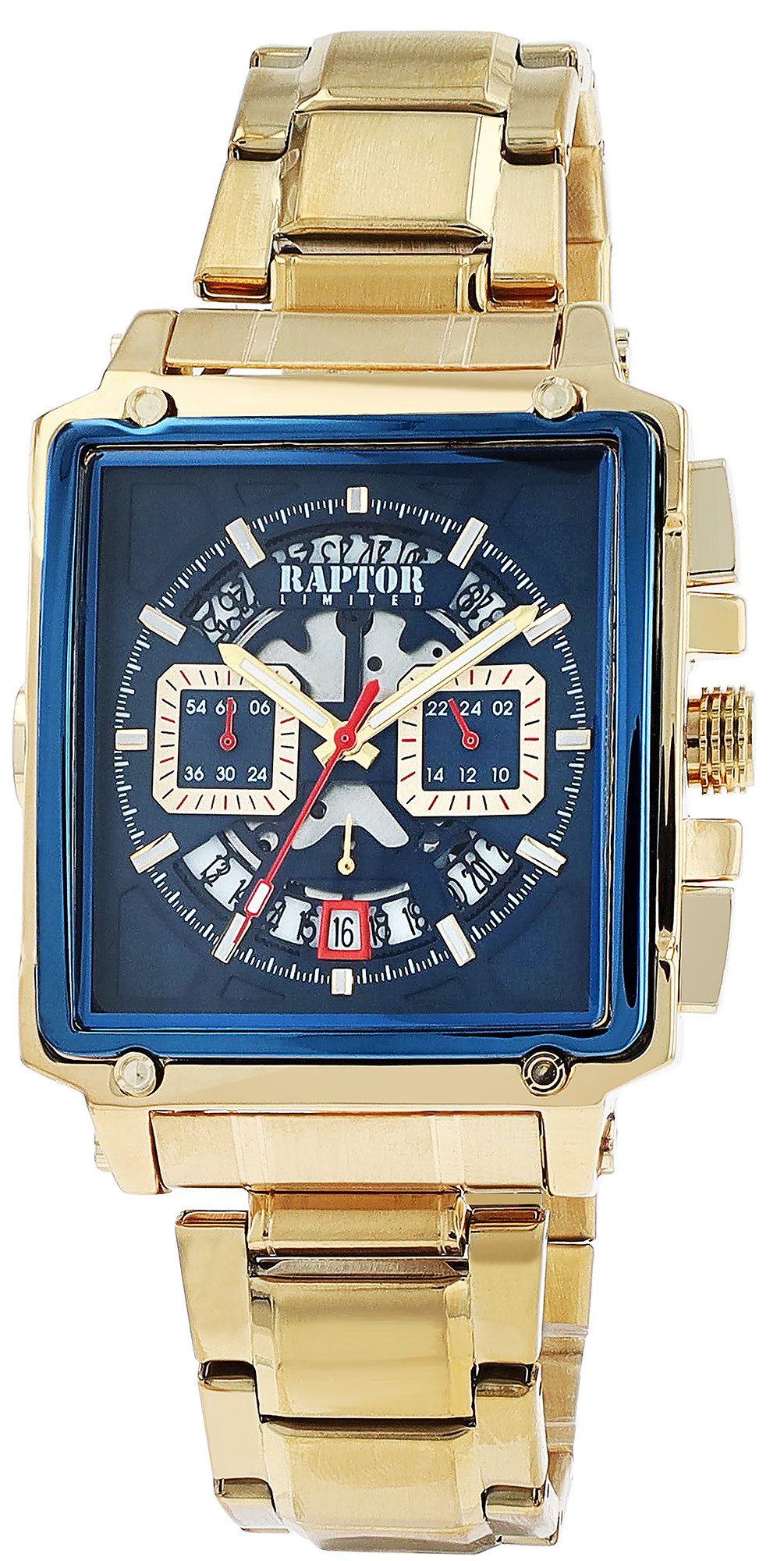 Raptor Limited Quarzuhr Oscar Edelstahlarmband, Chronograph, rechteckig, Stoppfunktion