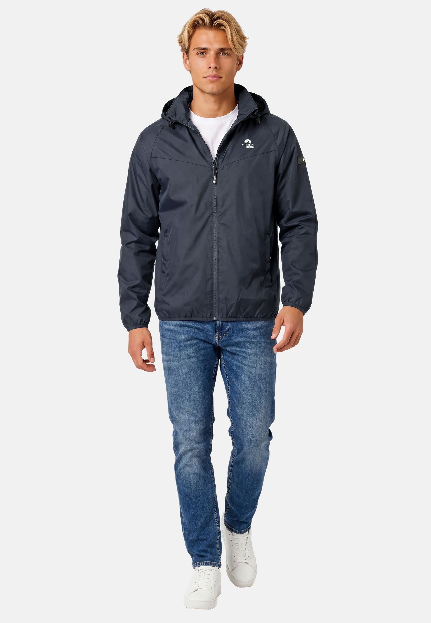 Arctic Seven Regenjacke Herren leicht mit Kapuze – Wasserabweisende Outdoorjacke mit hochstehendem Kragen
