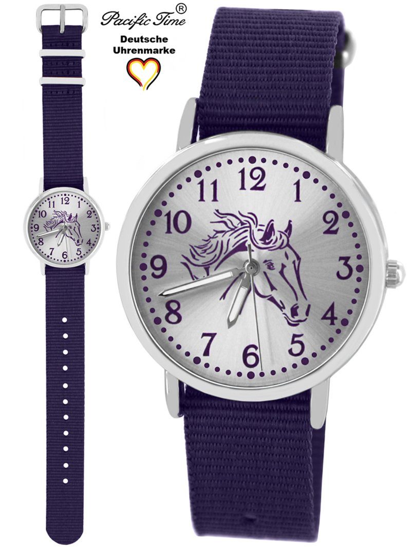 Pacific Time Quarzuhr Kinder Armbanduhr Pferd violett Wechselarmband, Mix und Match Design - Gratis Versand