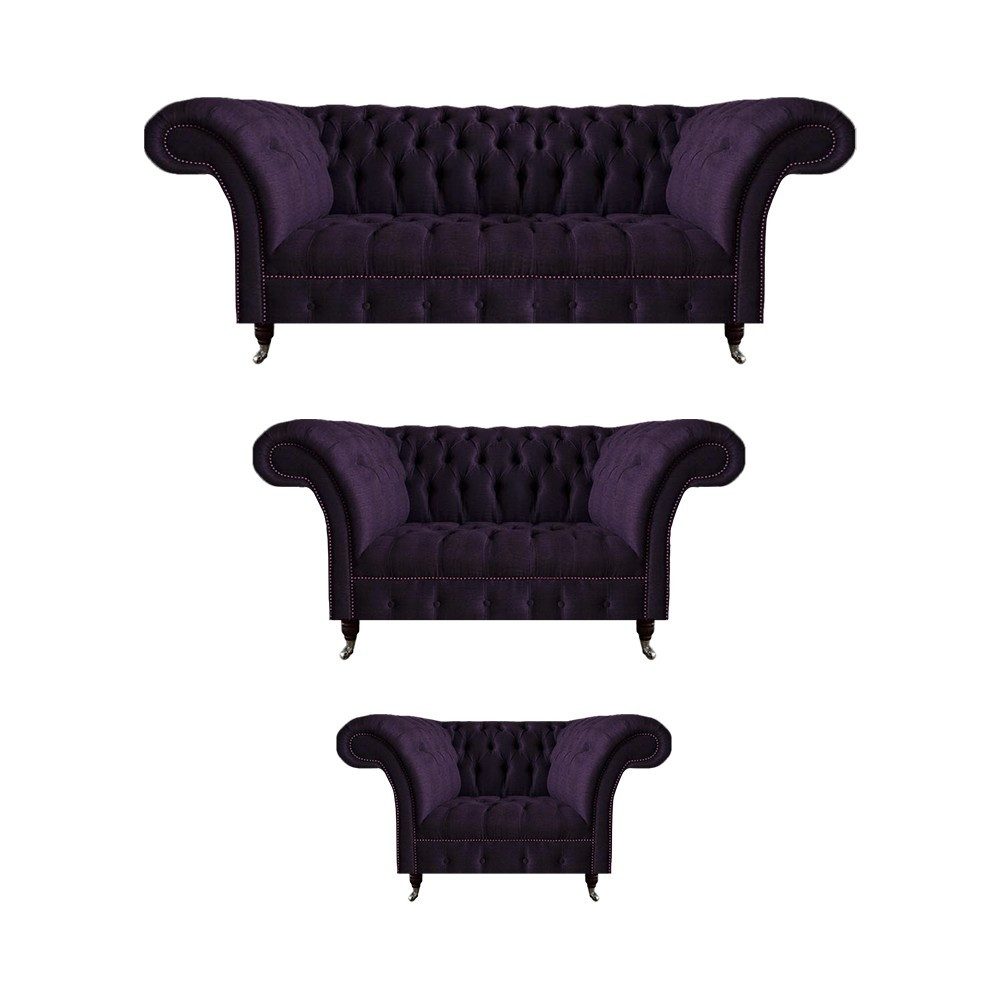 JVmoebel Chesterfield-Sofa Lila Luxus Sofa mit Chesterfield-Design und Samtbezug, 3 Teile, Made in Europa