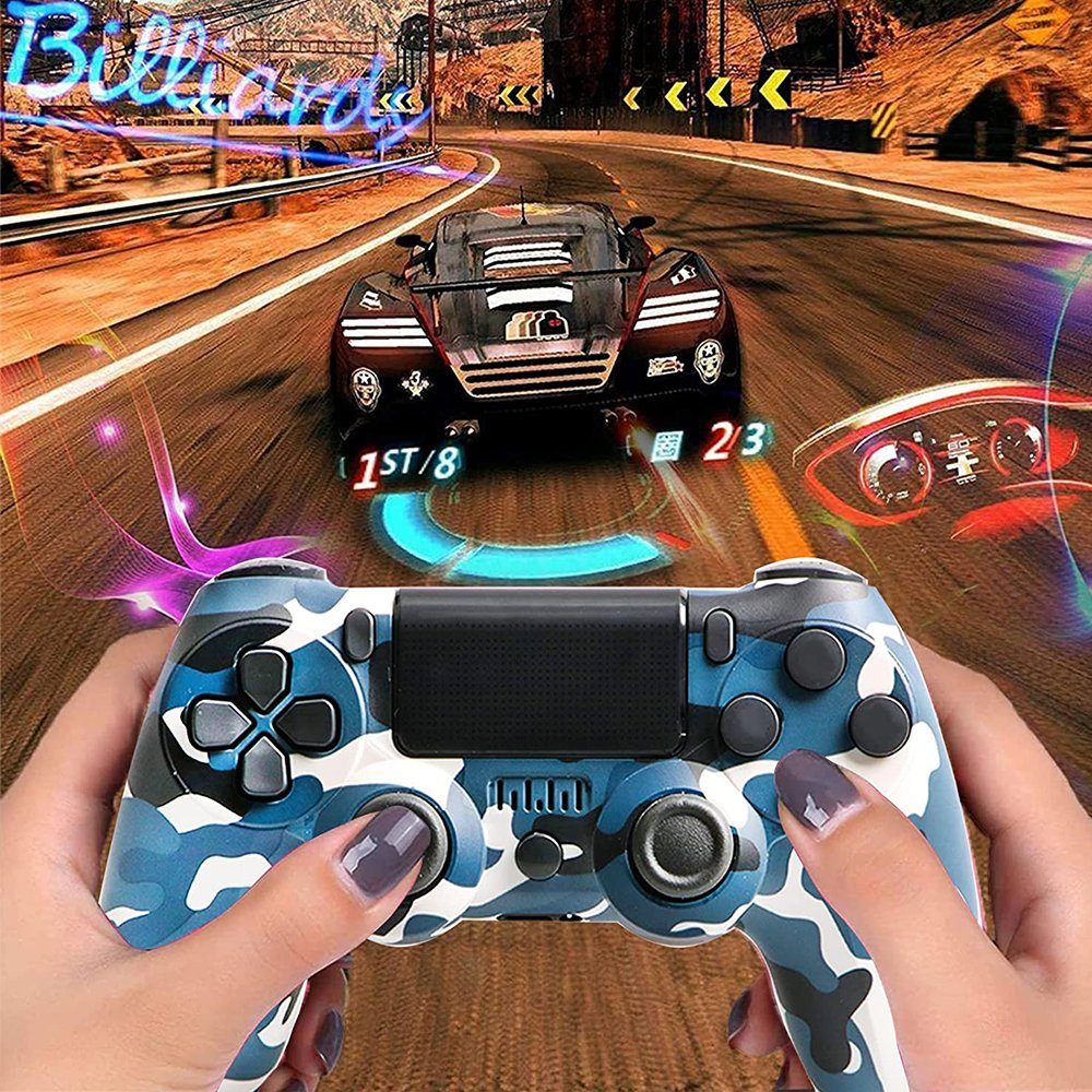 Gamepad,Game Controller, PlayStation PS4,doppelseitig,600mAh für Tarnung blau 4-Controller KINSI
