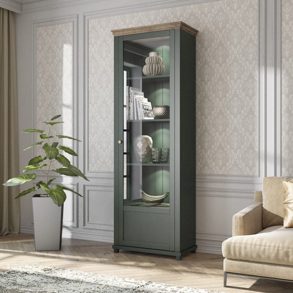 Lomadox Vitrine EPSOM-83 grün mit Lefkas Eiche Nb. 71/200/42 cm