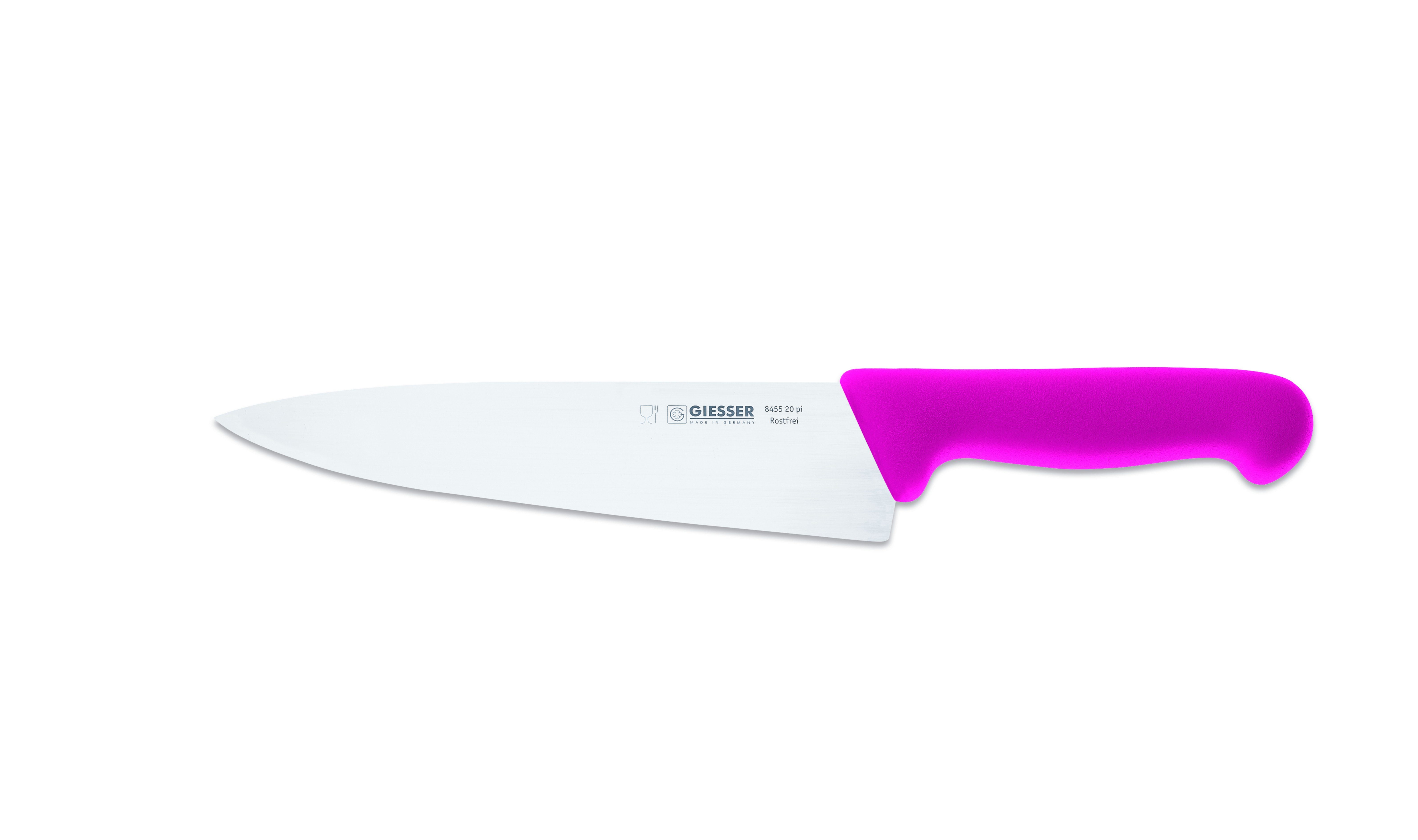 Giesser Messer Kochmesser Küchenmesser breit 8455, Rostfrei, breite Form, scharf, Handabzug, Ideal für jede Küche pink