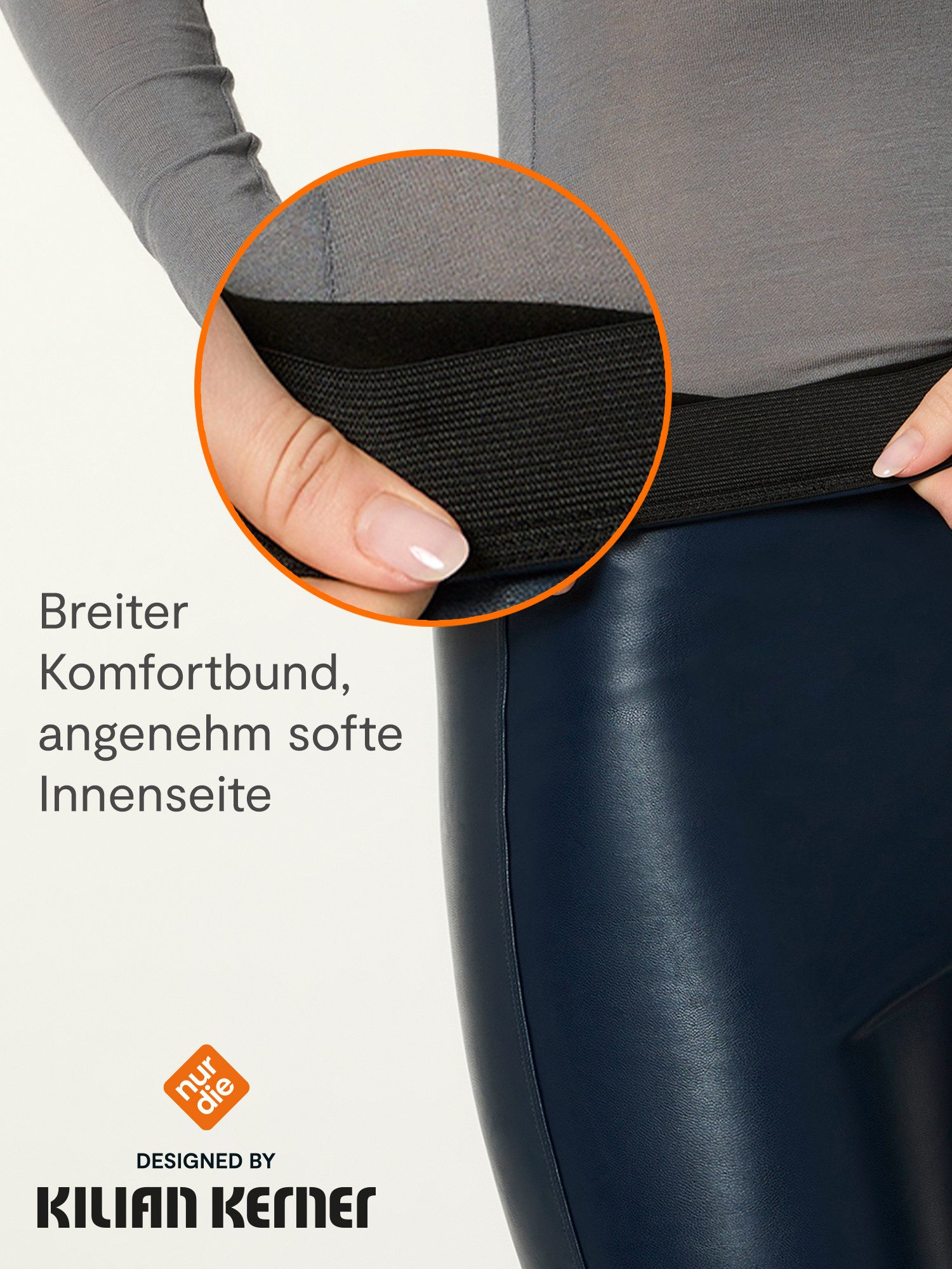 Nur Die Leggings NUR DIE x KILIAN KERNER Damen Vegane Flared Leggings in Leder-Optik eleganter Bootcut-Look - softe Innenseite - breiter Komfortbund