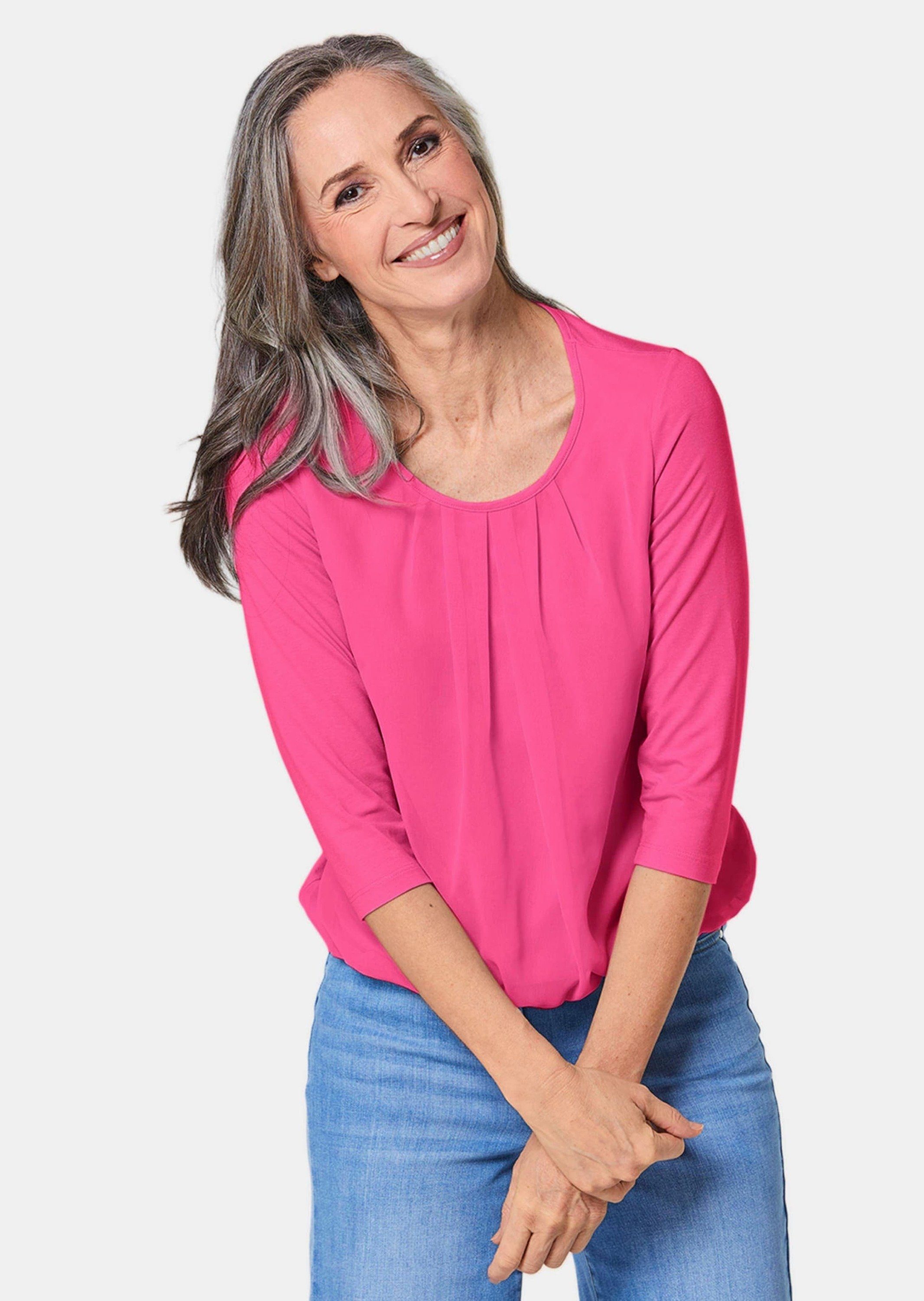 GOLDNER Kurzarmbluse Gepflegtes Shirt pink eleganter Blusen-Optik in
