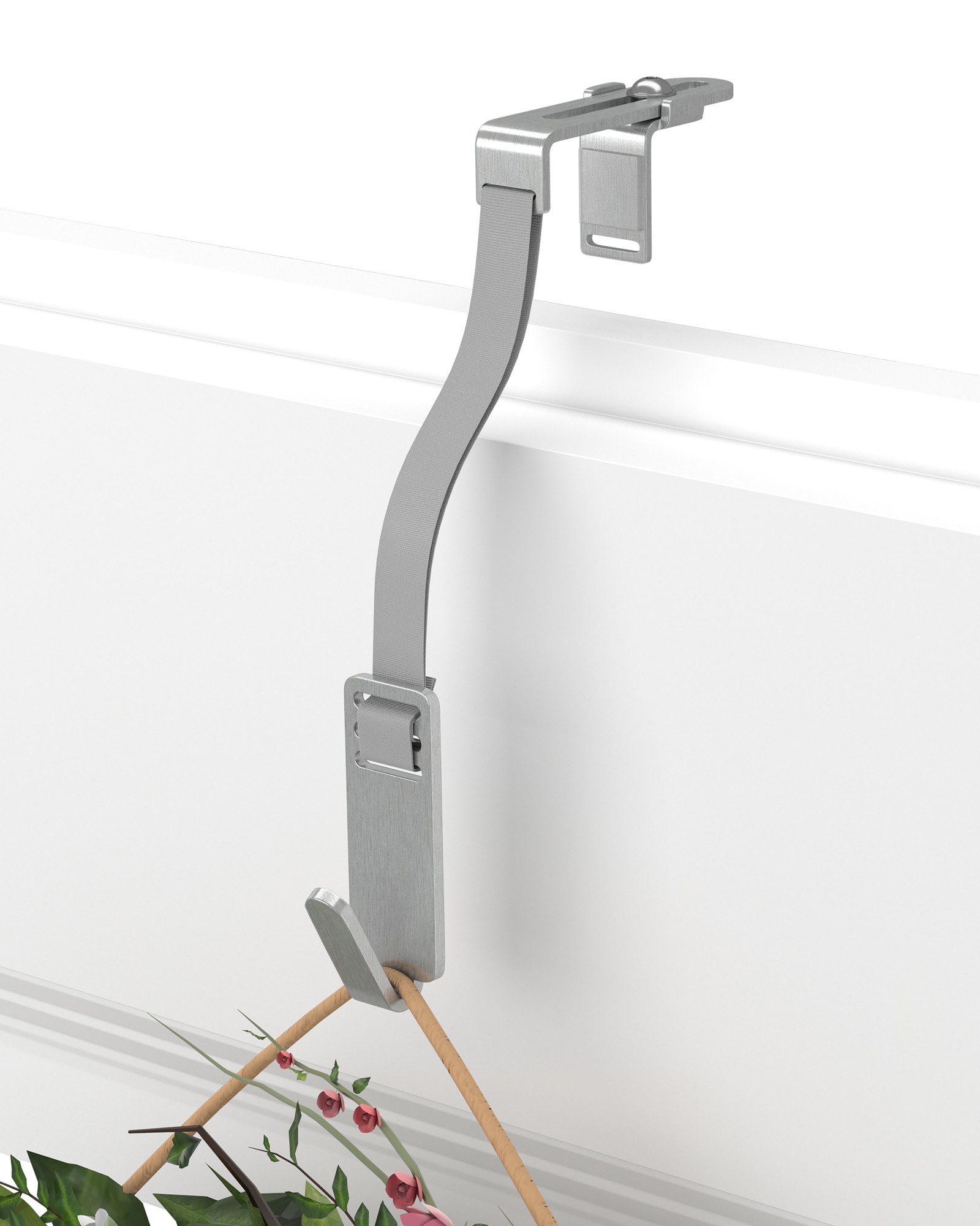 MDCASA Türhaken I Türkranzhalter zum Einhängen inkl. flexiblem Band, für nahezu alle Haustüren, Beidseitig verwendbar, wetterfest, Tragkraft bis zu 3 kg