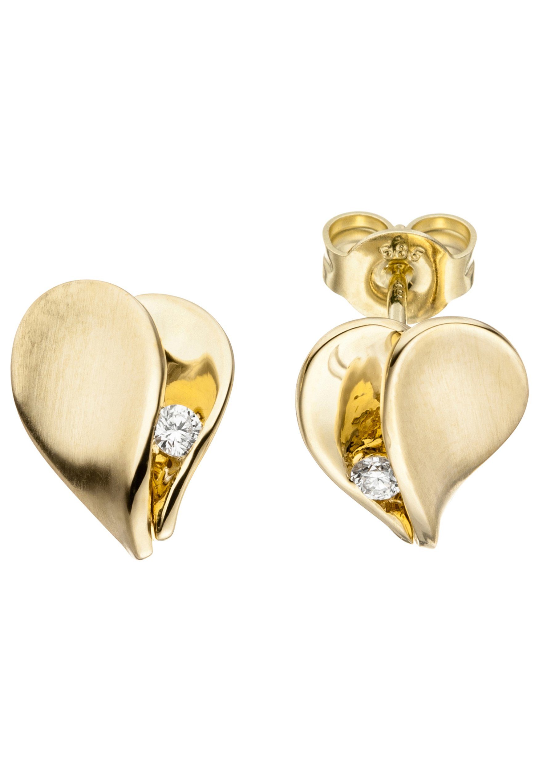 JOBO Gold Herz Diamanten Ohrstecker, 2 mit Paar 585