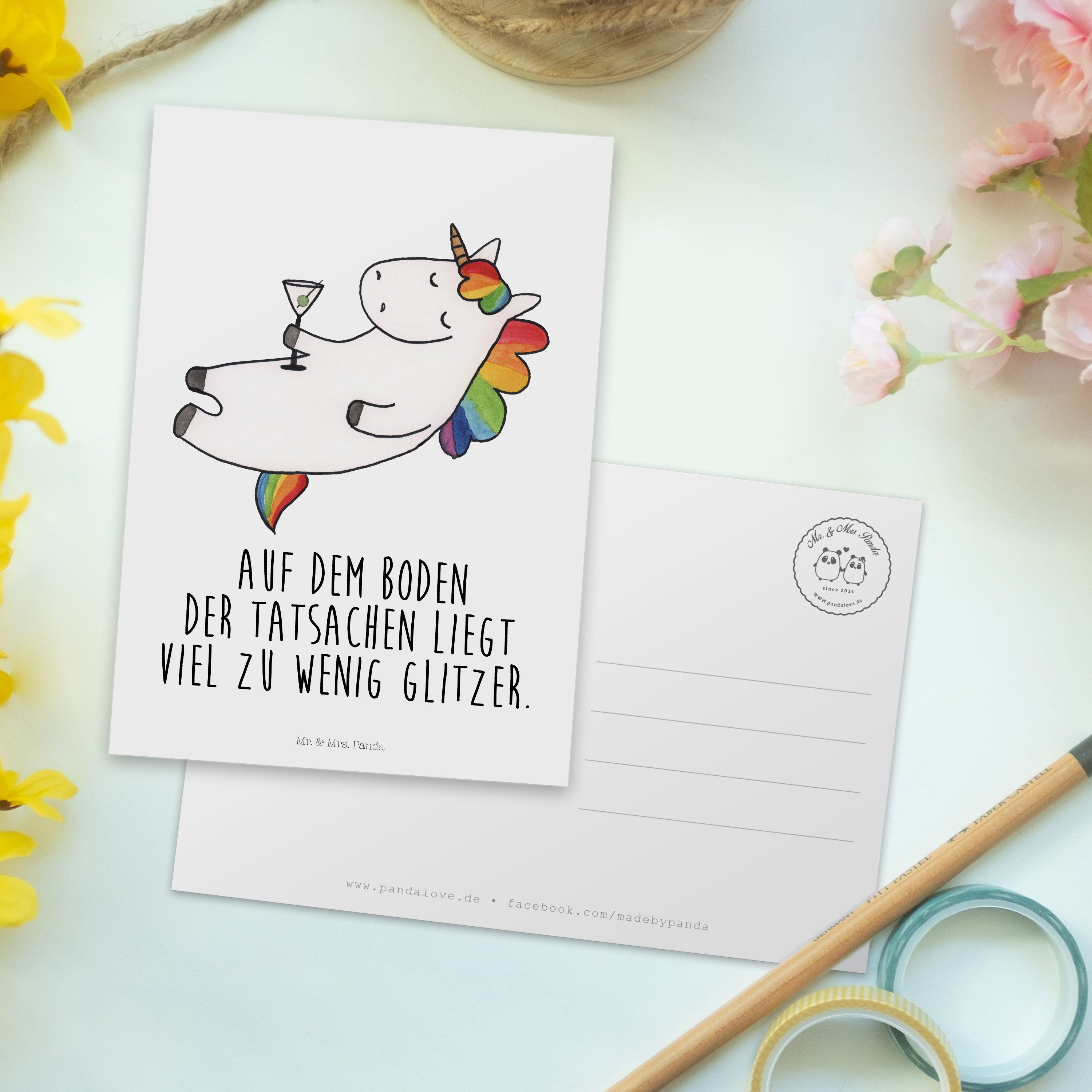 Mr. & Mrs. Postkarte Panda - Weiß Dankeskarte, Geschenk, Unicorn Einladung, - Einhorn Cocktail