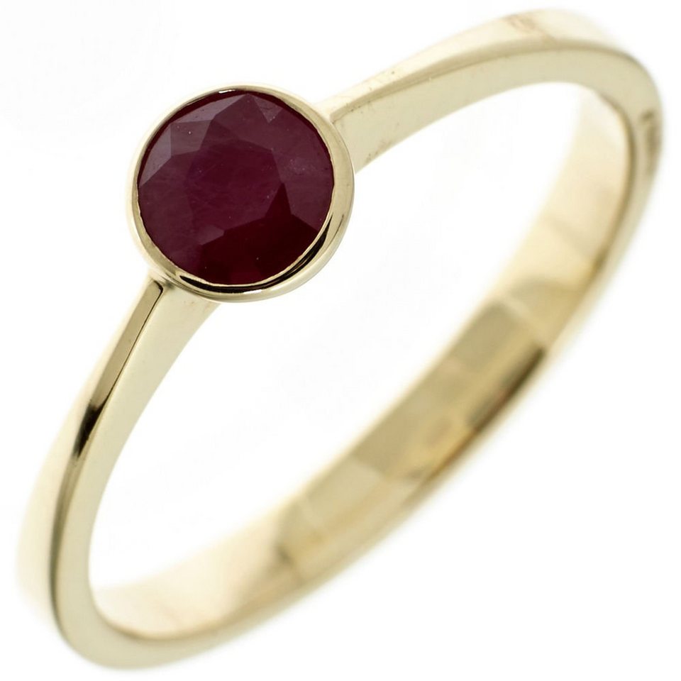 Schmuck Krone Fingerring Ring Damenring mit Rubin rot 333 Gold Gelbgold  Rubinring schlicht, Gold 333