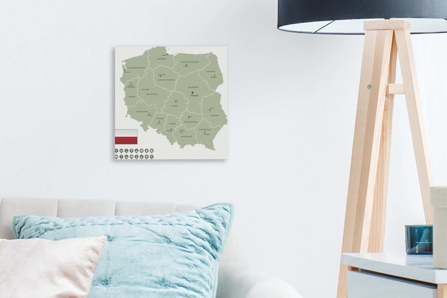 OneMillionCanvasses® Leinwandbild detaillierten für Illustration Schlafzimmer (1 Bilder St), Wohnzimmer Karte von Leinwand Polen, einer