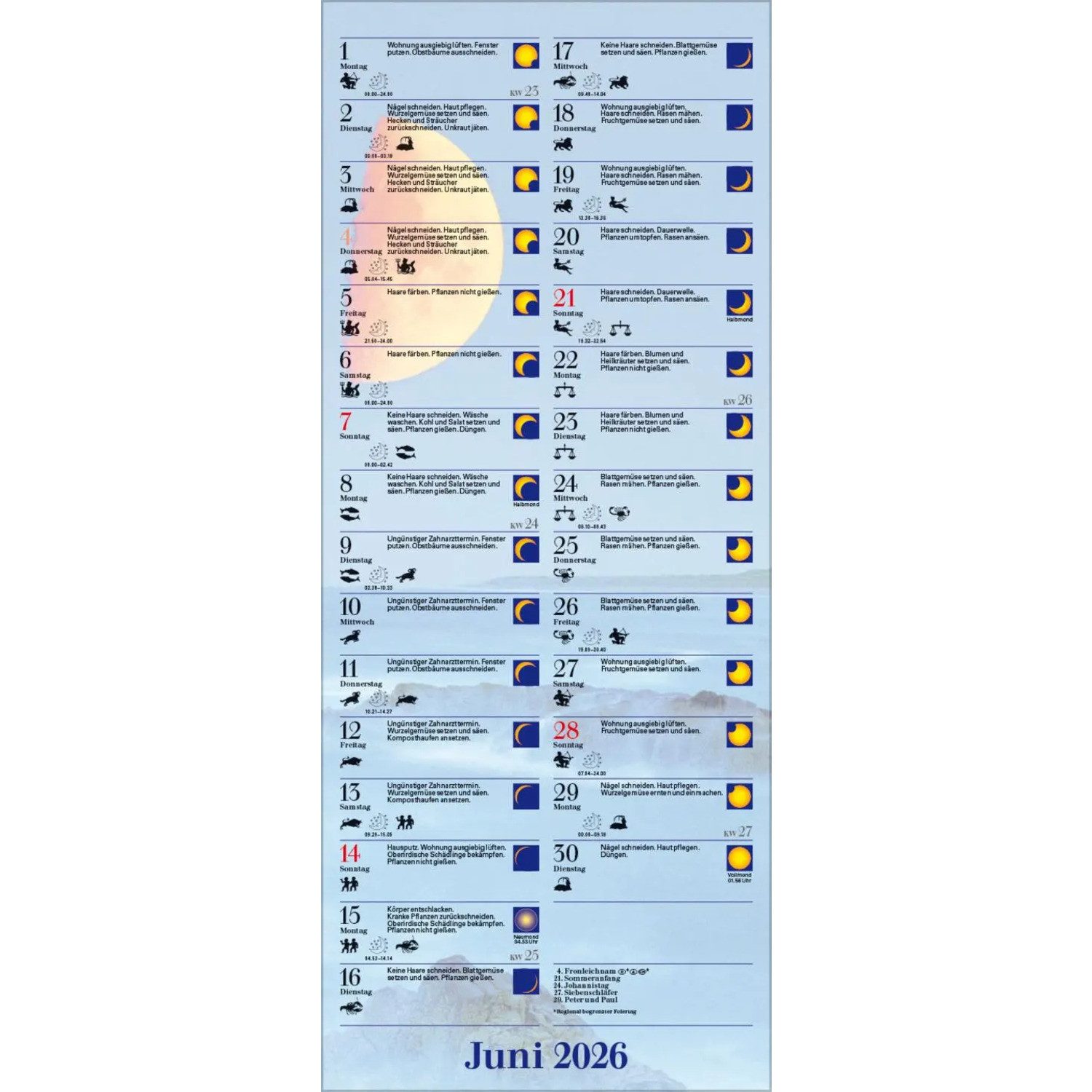 Korsch Verlag Wandkalender Mond-Planer 2026