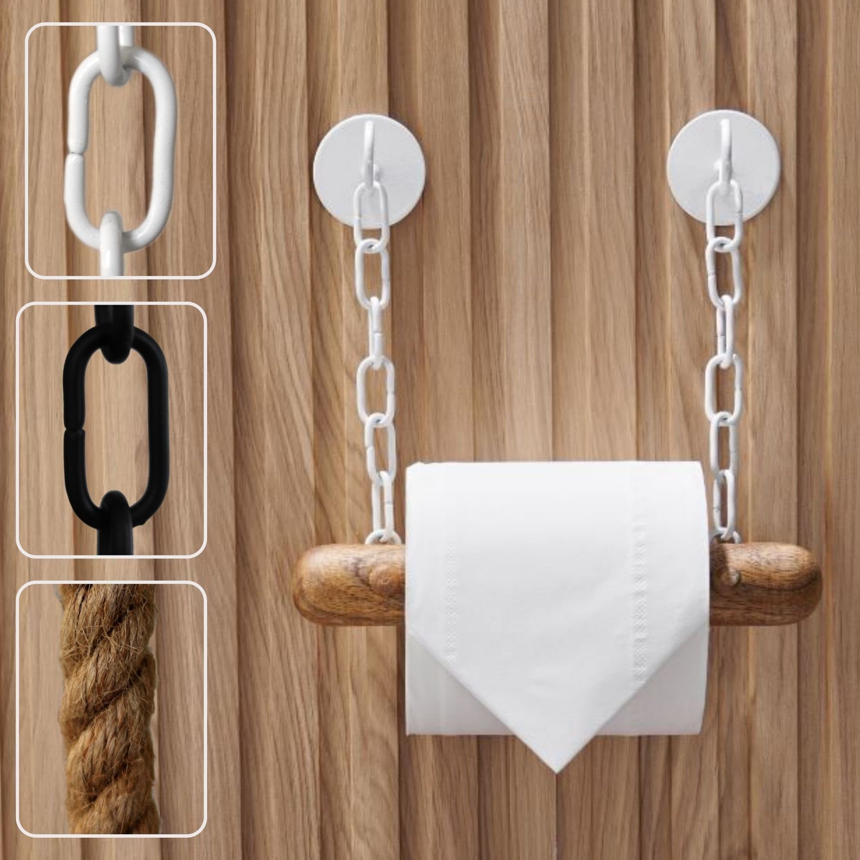 DEKAZIA Toilettenpapierhalter Premium, Toilettenpapierhalter ohne Bohren,zum Kleben, nachhaltiges Eichenholz
