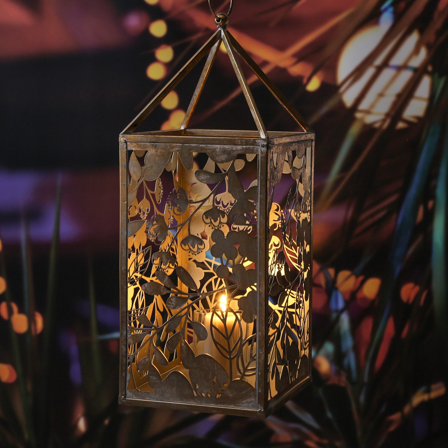 MARELIDA Laterne Laterne Wildrose Windlicht Kerzenhalter Metall Blumenmotiv H: 55cm (1-St)