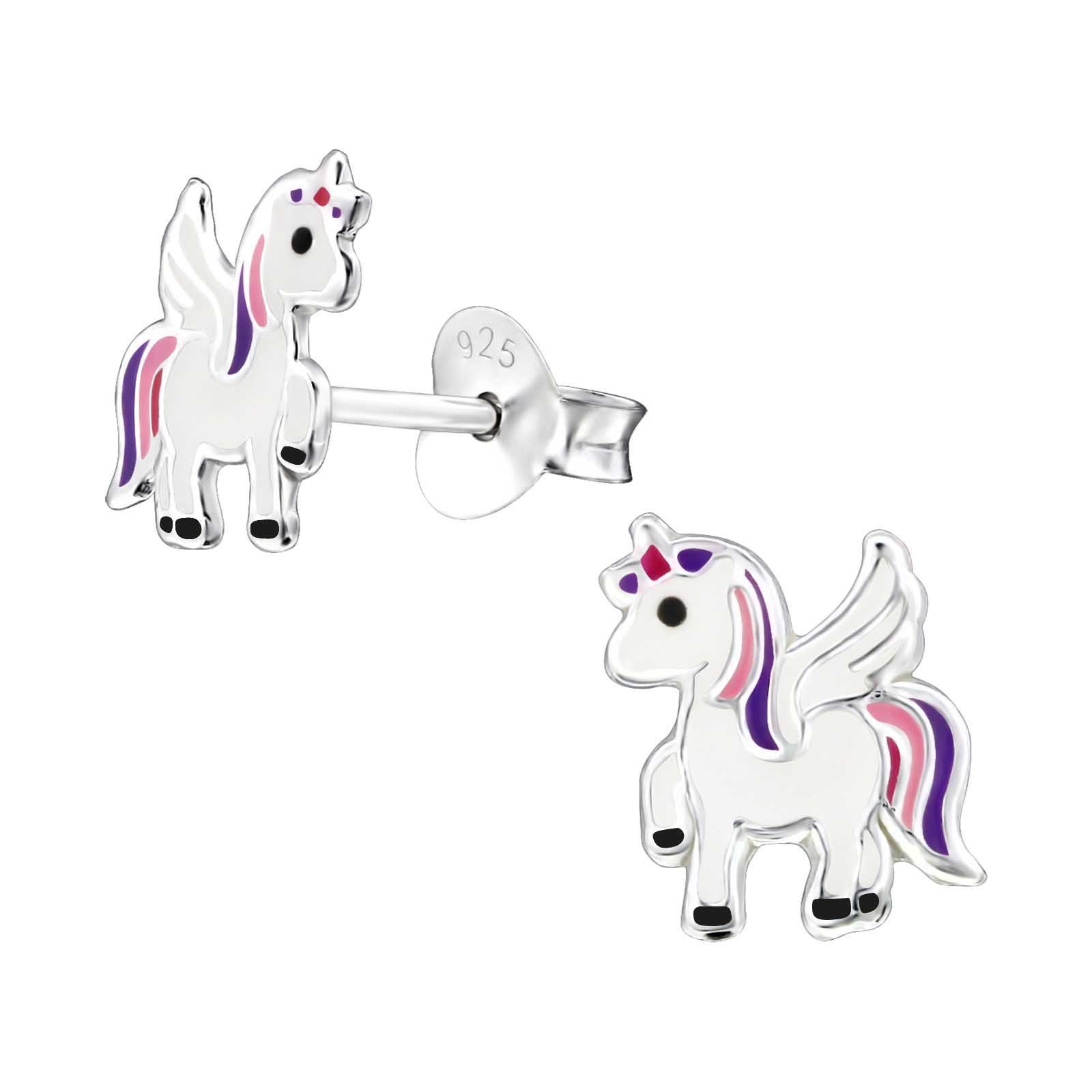 schmuck23 Paar Ohrstecker Kinder Ohrringe Einhorn Pferd 925 Silber, Kinderschmuck Mädchen Geschenk