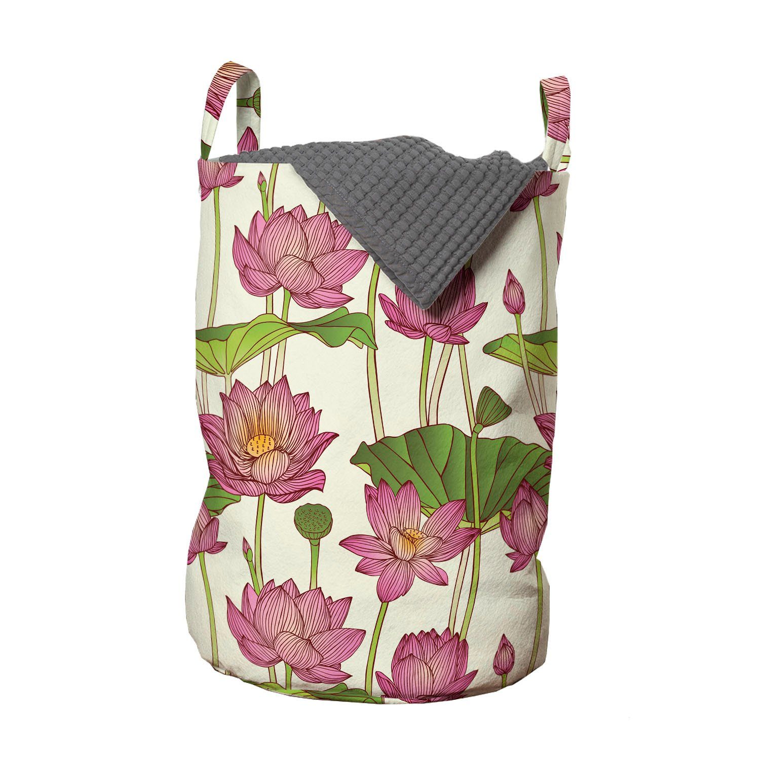 Abakuhaus Wäschesäckchen Wäschekorb mit Griffen Kordelzugverschluss für Waschsalons, Lotus Pinke Blumen