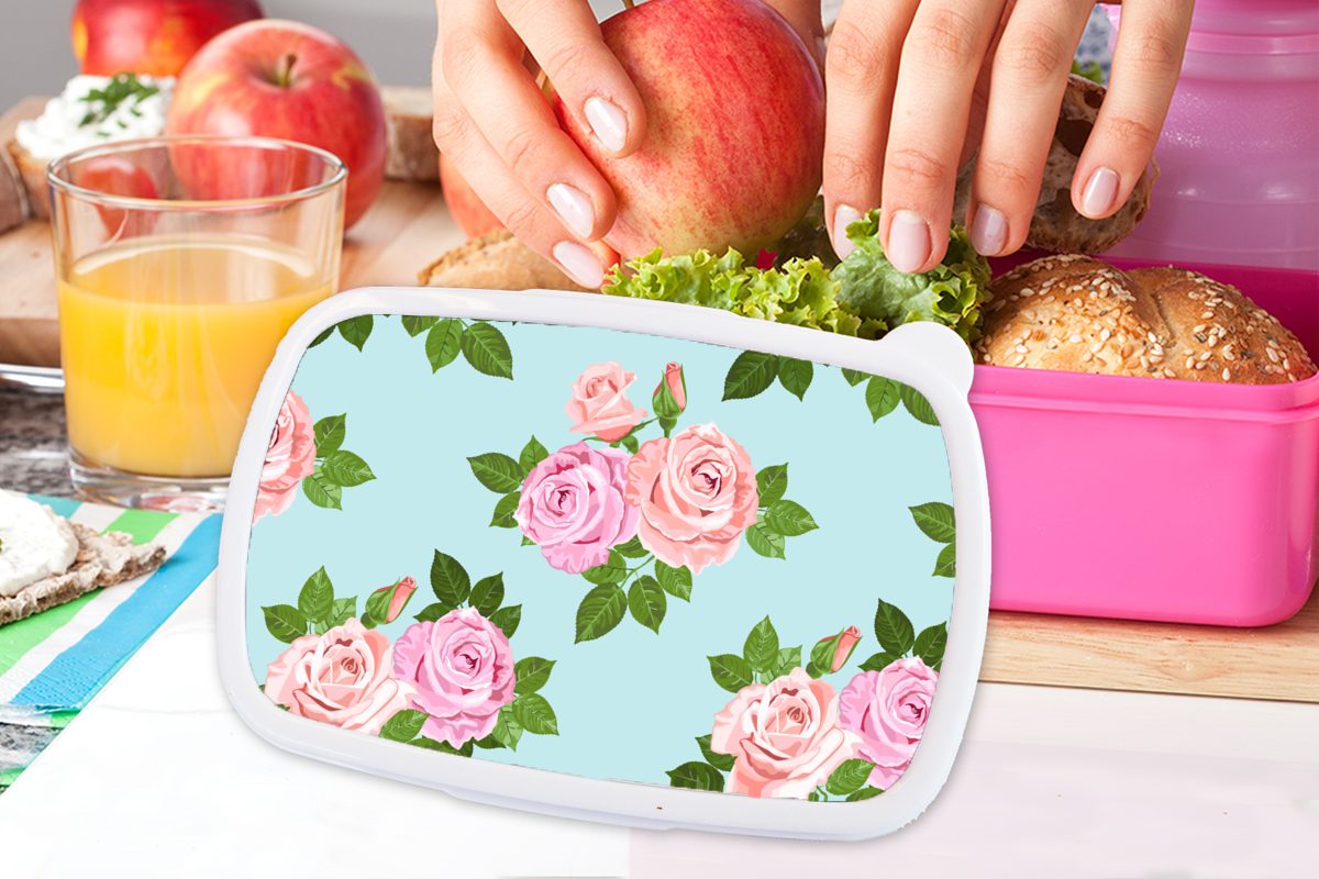 - Erwachsene, Kunststoff Brotbox Kinder, Muster, Mädchen, für Kunststoff, MuchoWow - Lunchbox Snackbox, Rosen Romantisch Brotdose rosa (2-tlg),