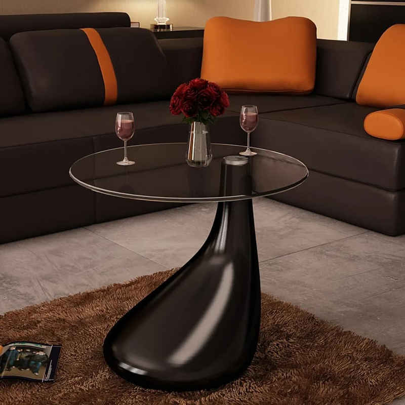 vidaXL Couchtisch Beistelltisch mit runder Glasplatte Hochglanz Schwarz (1-St)