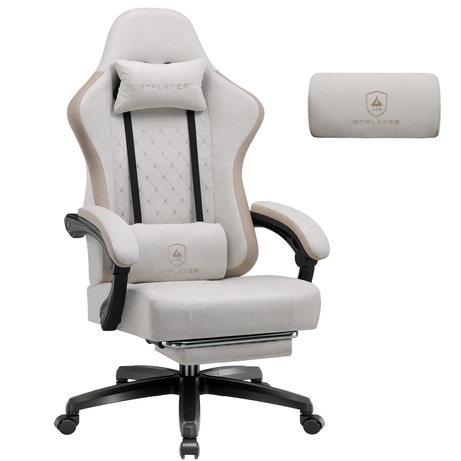 GTPLAYER Gaming-Stuhl Gaming Stuhl Stoff, Gaming Sessel mit Taschenfederkissen, Drehstuhl, Gamer Stuhl mit Fußstütze150 kg