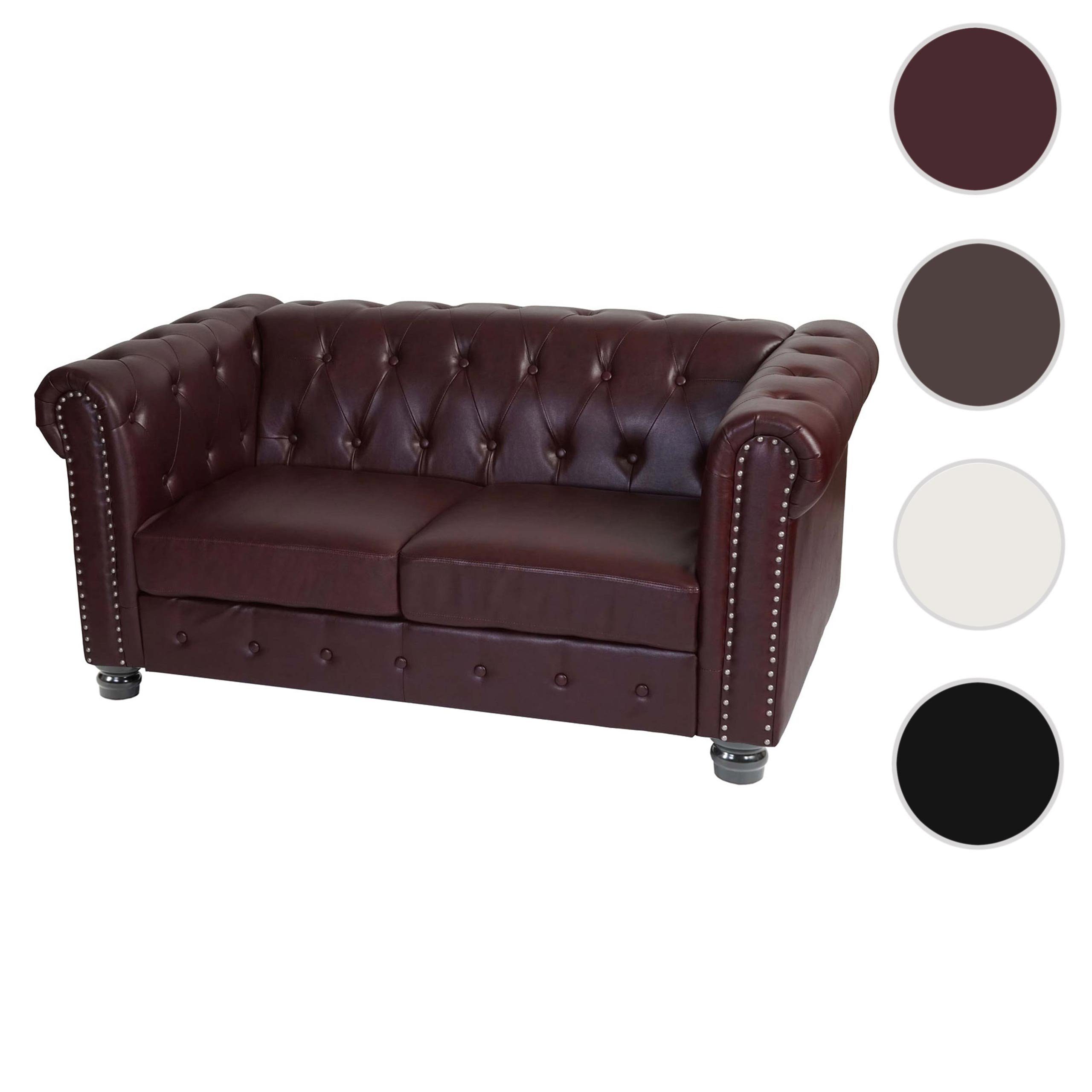 rot-braun 2-Sitzer MCW | Extradicke Dekorativer rot-braun Edinburgh-S-2, Polsterung, Füße, runde Metall-Nietenbesatz