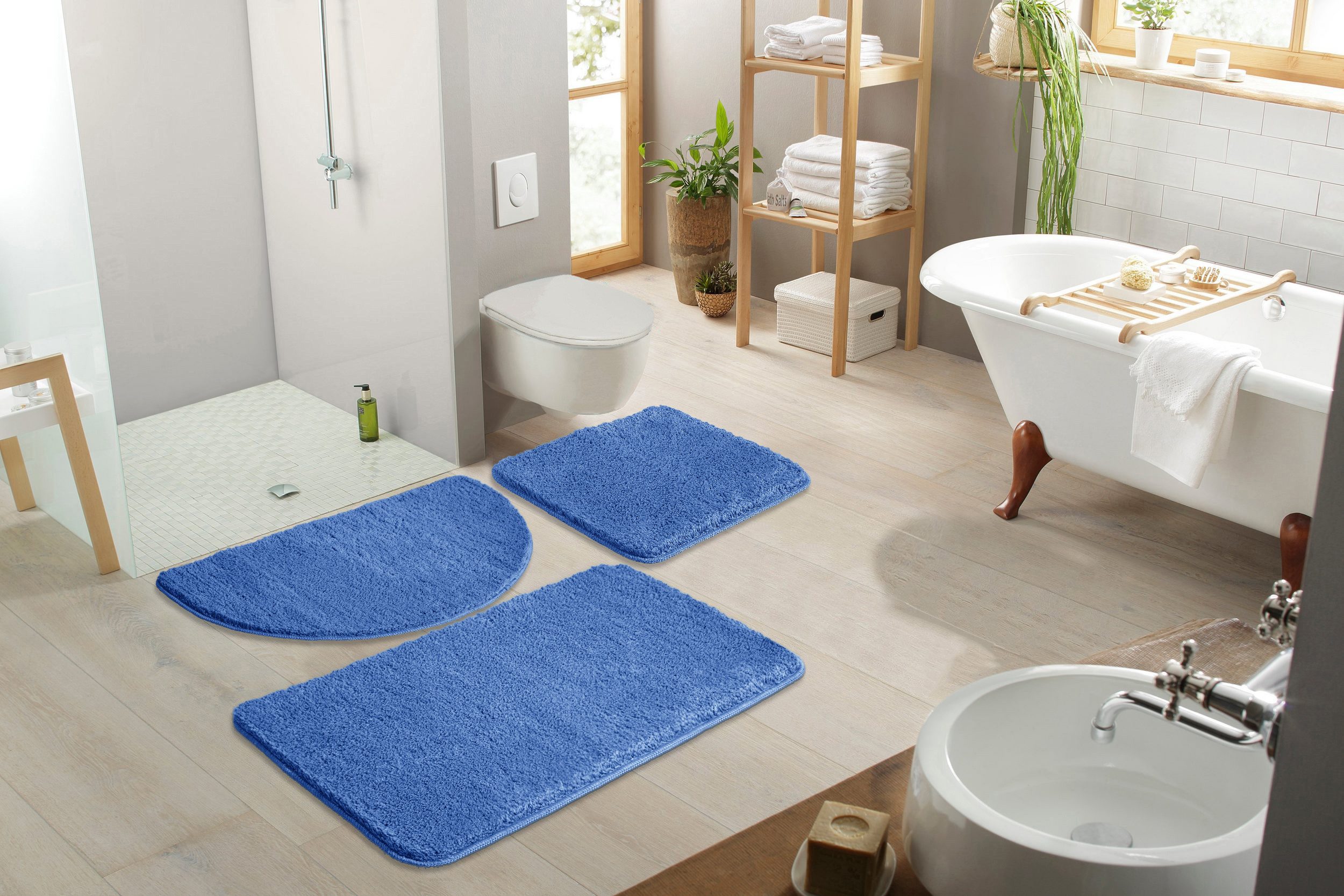 OTTO home Badematte Inga, Badezimmer Teppich, Badvorleger, Höhe 20 mm, rutschhemmend beschichtet, schnell trocknend, strapazierfähig, fußbodenheizungsgeeignet, Polyester, rechteckig, Badteppich, unifarben, weich, als halbrund und rechteckig erhältlich