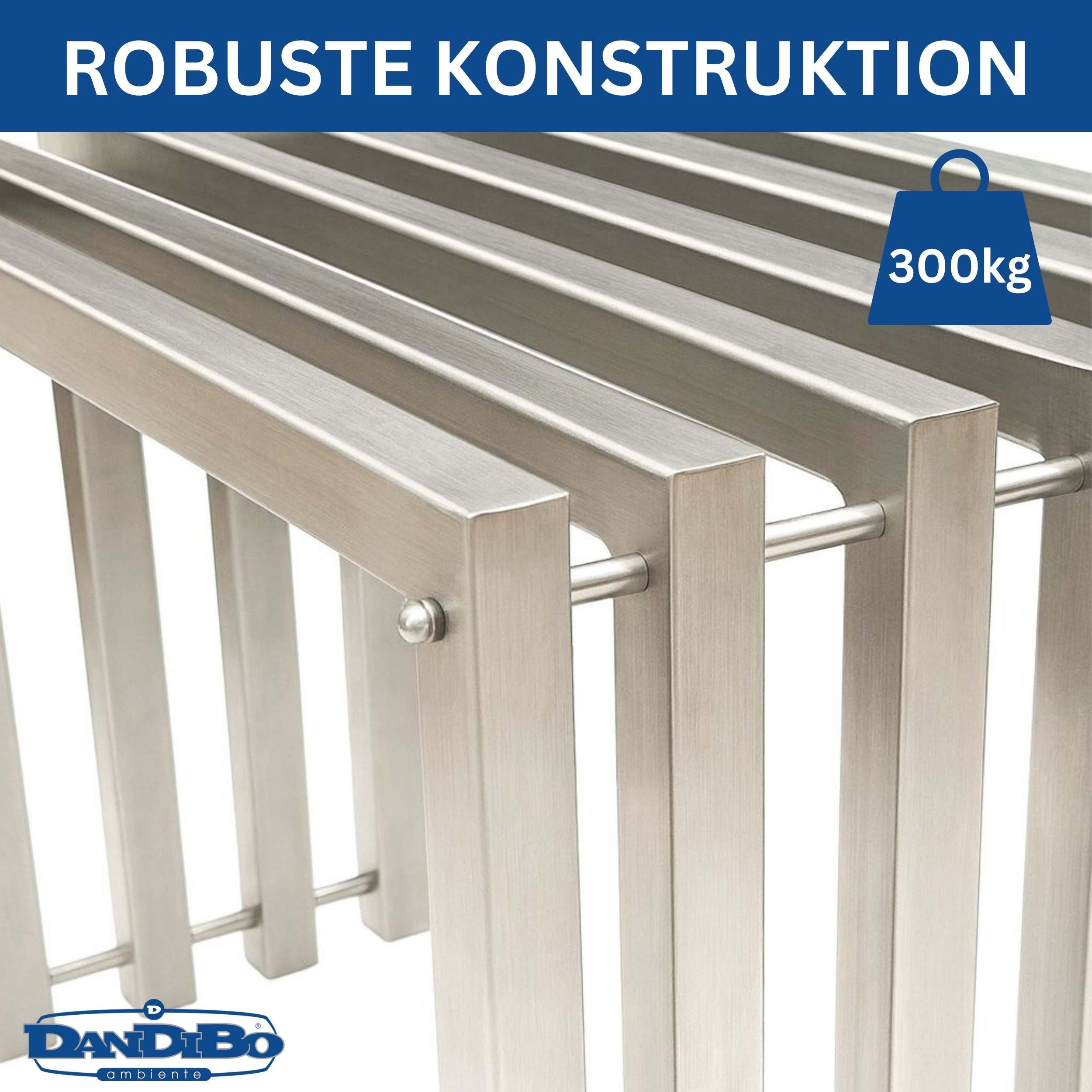 DanDiBo Sitzhocker Edelstahl Modern Wetterfest Metall Massiv 96643 Sitzbank 60 cm, Edelstahl Outdoor Garten Hocker Lamellenbank Lamellenhocker – Bild 3 von 5
