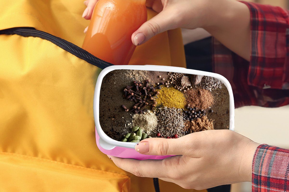 MuchoWow Lunchbox Kräuter - Gewürze Kunststoff Brotdose - Pflanzen, Kinder, (2-tlg), Brotbox rosa Erwachsene, Snackbox, Kunststoff, für Mädchen