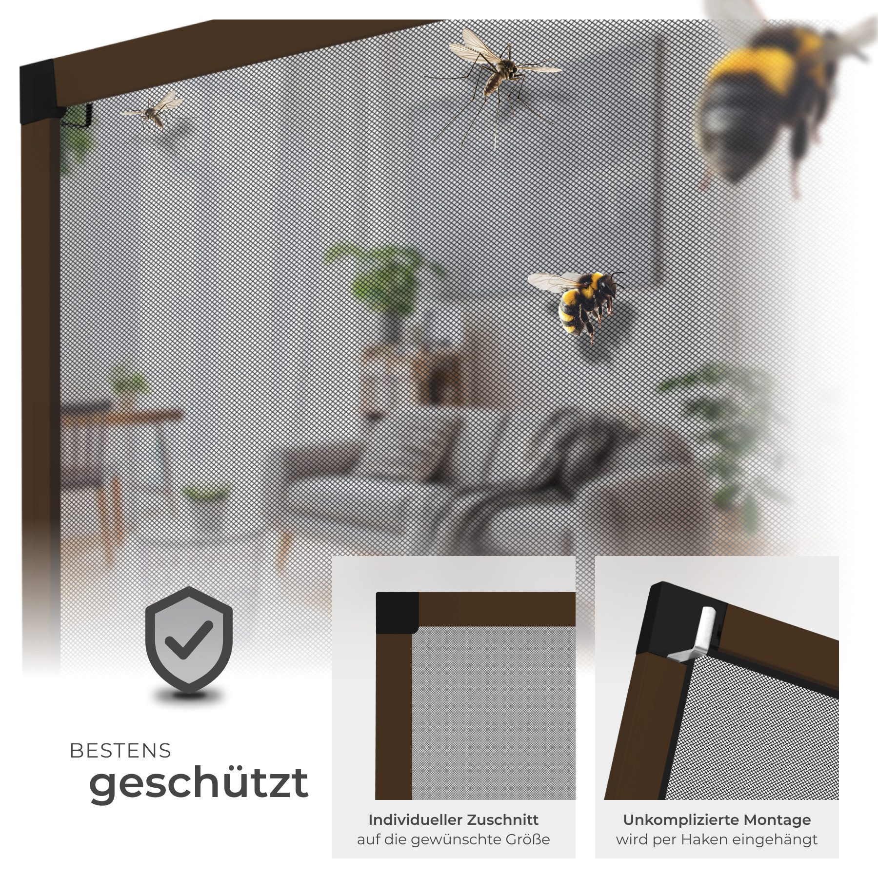 tectake Insektenschutz-Fensterrahmen Fliegengitter mit Aluminiumrahmen, für Fenster