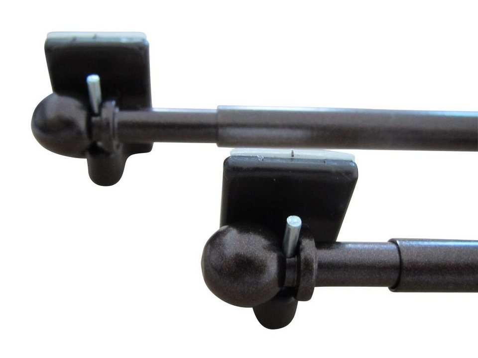Vitragenstange 2 Vitragenstange mit 4 Klebehaken braun & 4 Metallhaken,  rewagi, ausziehbar, Ø 8 mm - Länge: 30-40, 40-60, 60-90, 90-130 cm