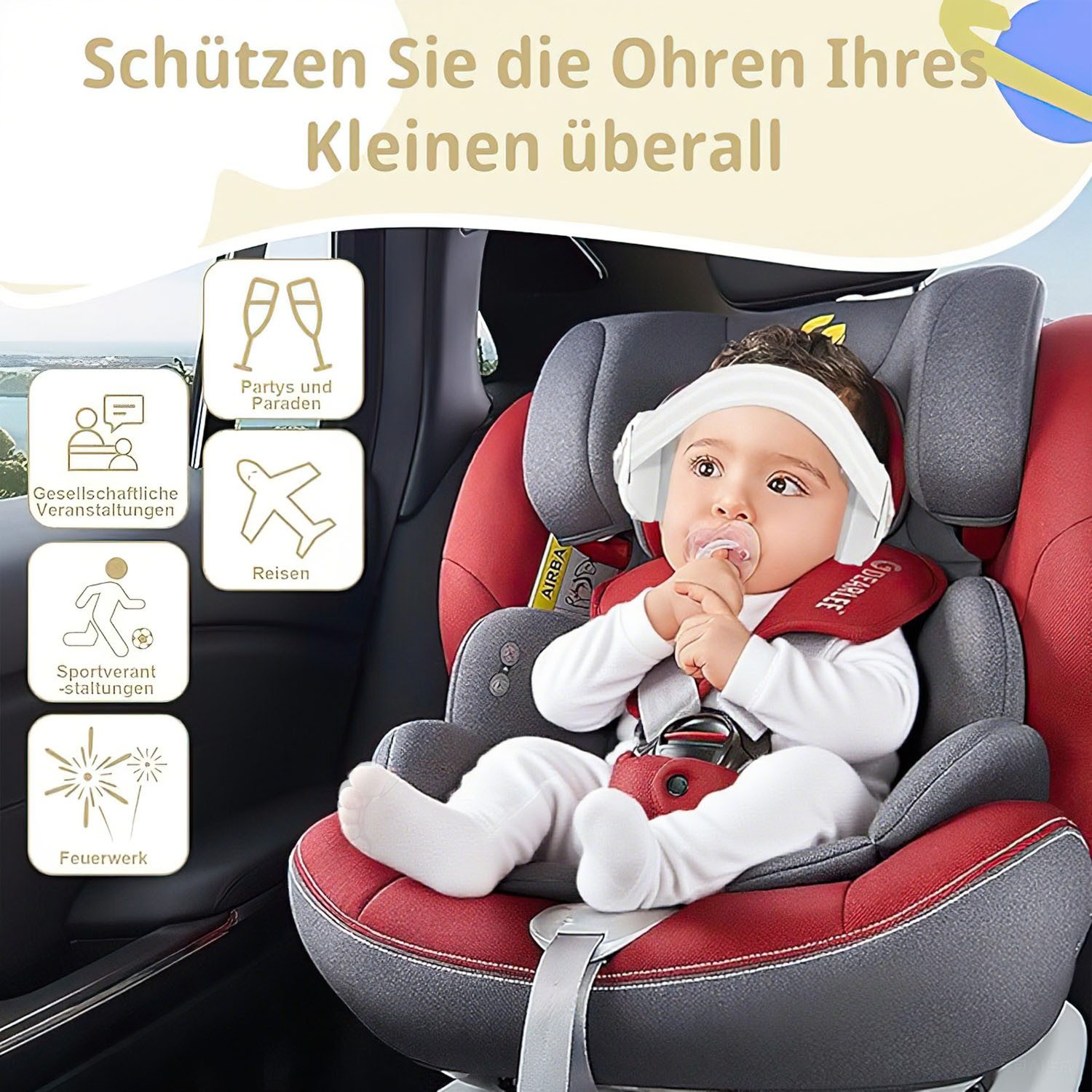 SURFOU 2-in-1 Baby Ear Protection Headphones with Noise Cancellation & Adjustable Headband