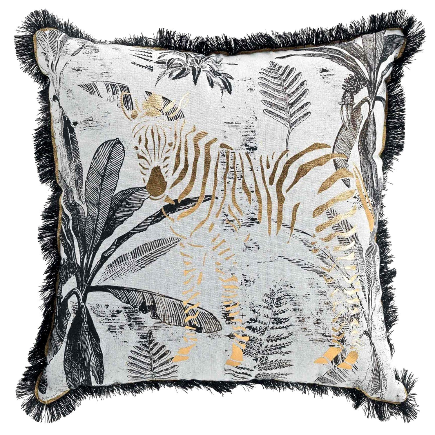 Macosa Home Dekokissen inkl. Füllung Sofakissen Kuschel-Kissen Zierkissen Deko Couchkissen, Deko-Kissen 45x45 cm weiß mit Zebra & Pflanzen mit Reißverschluss