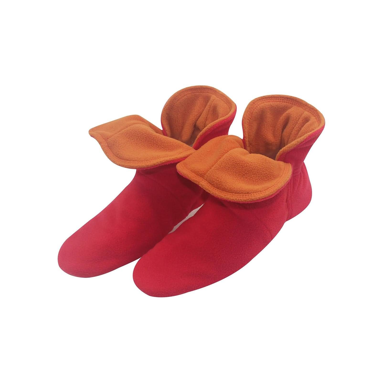 RAIKOU Hausstiefel Hüttenschuhe Stoppersocken für Damen Herren und Kinder  Hausschuh (aus Miro Fleece Super Flauschige) mit ABS und Rutschfester Sohle Rot/Orange