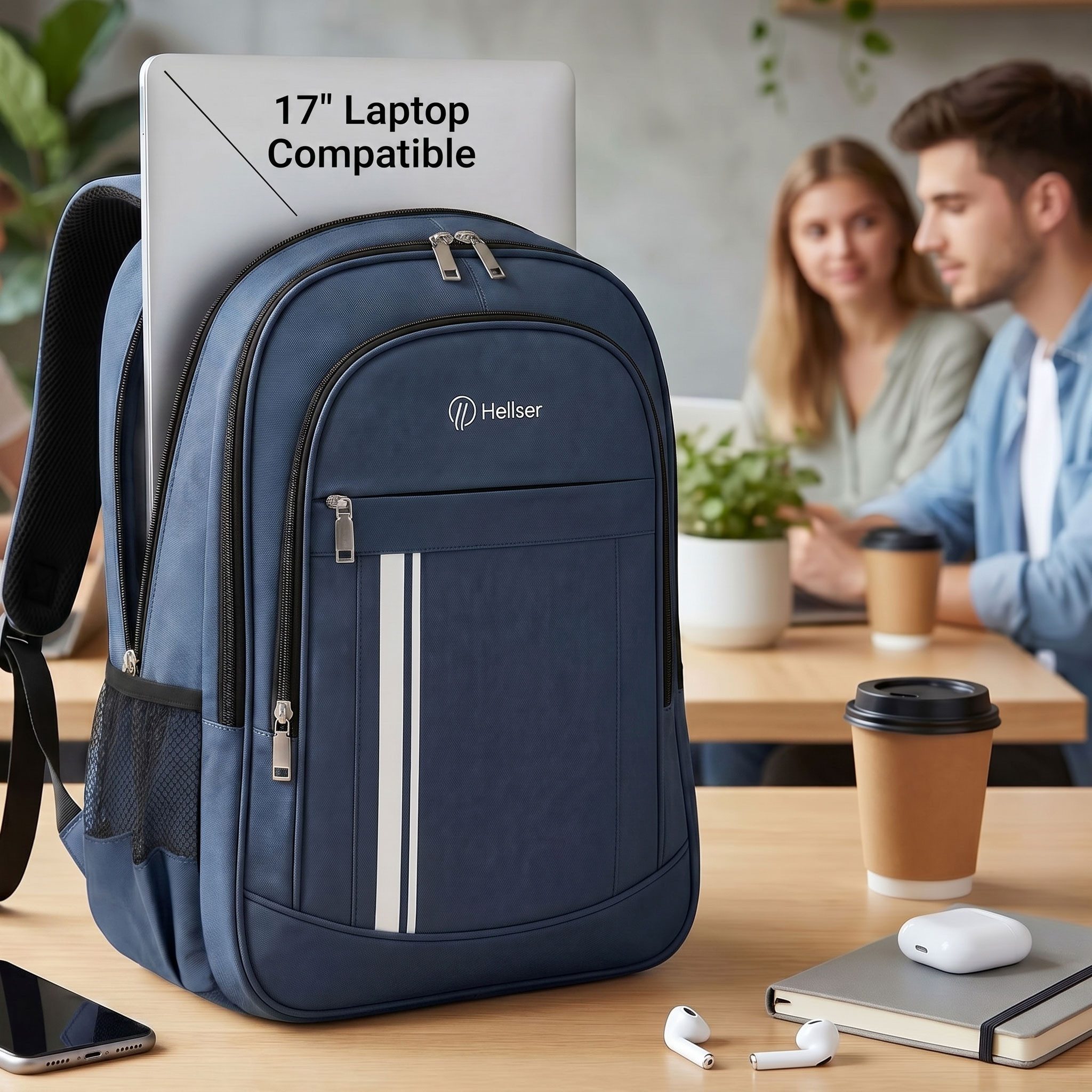 HELLSER Laptoprucksack Laptoprucksack & Schulrucksack FOCUS – Backpack mit Laptopfach 17 Zoll, Unisex, inkl. Koffergurt, perfekt als Handgepäck, ergonomisch