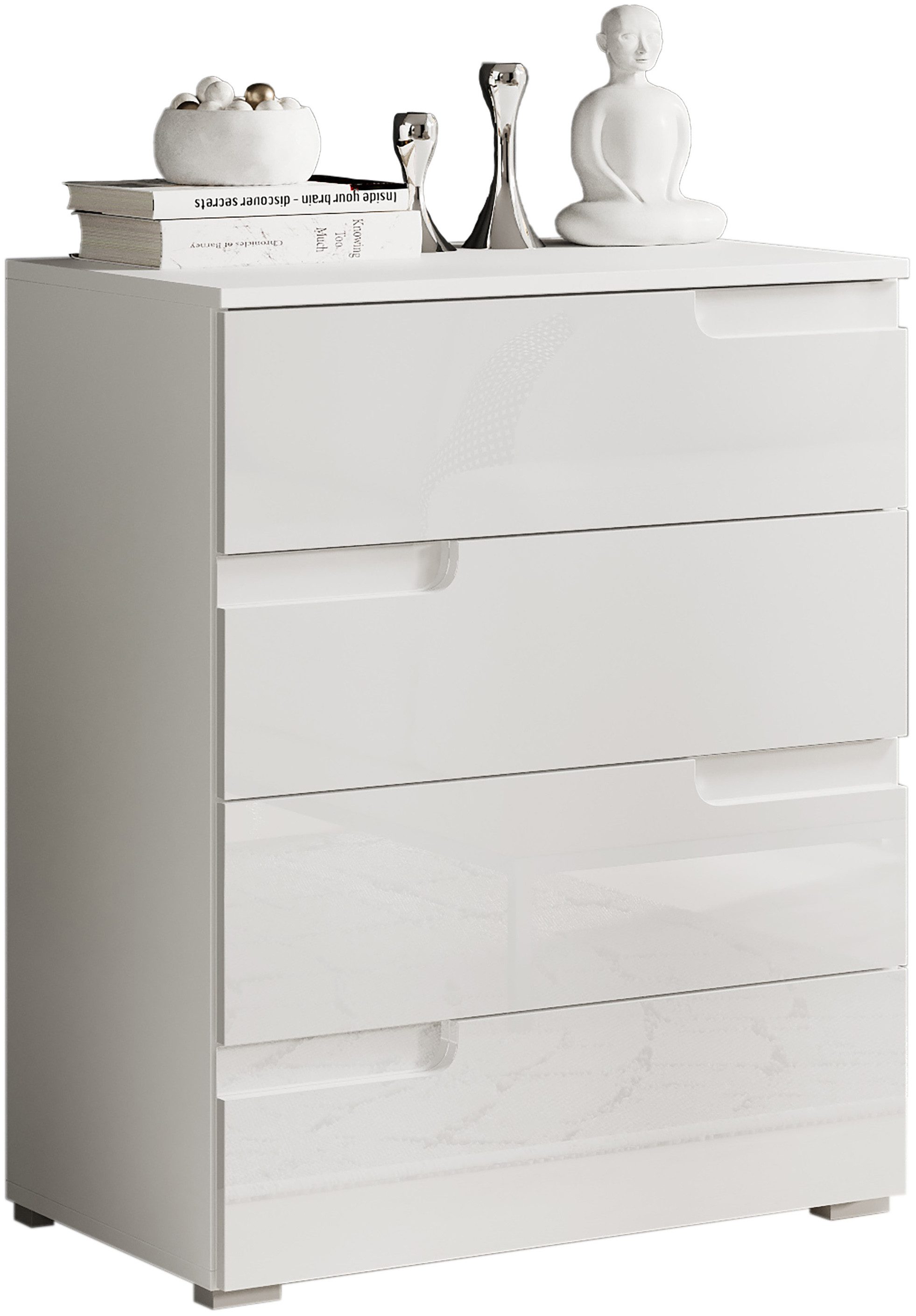 HBZ Kommode Spice weiß hochglanz, BxHxT 65x80x40 cm, Kommode mit 4 Schubkästen