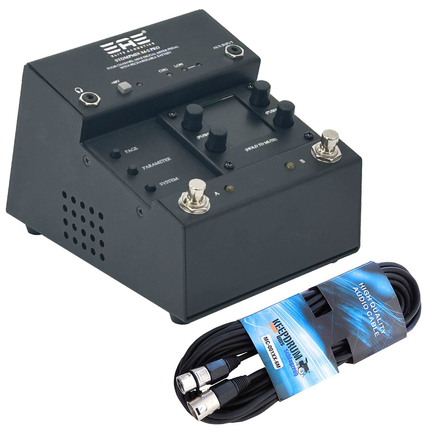 Mischpult Elite Acoustics StompMix X4-2 PRO 4-Kanal Mixer Pedal mit Kabel