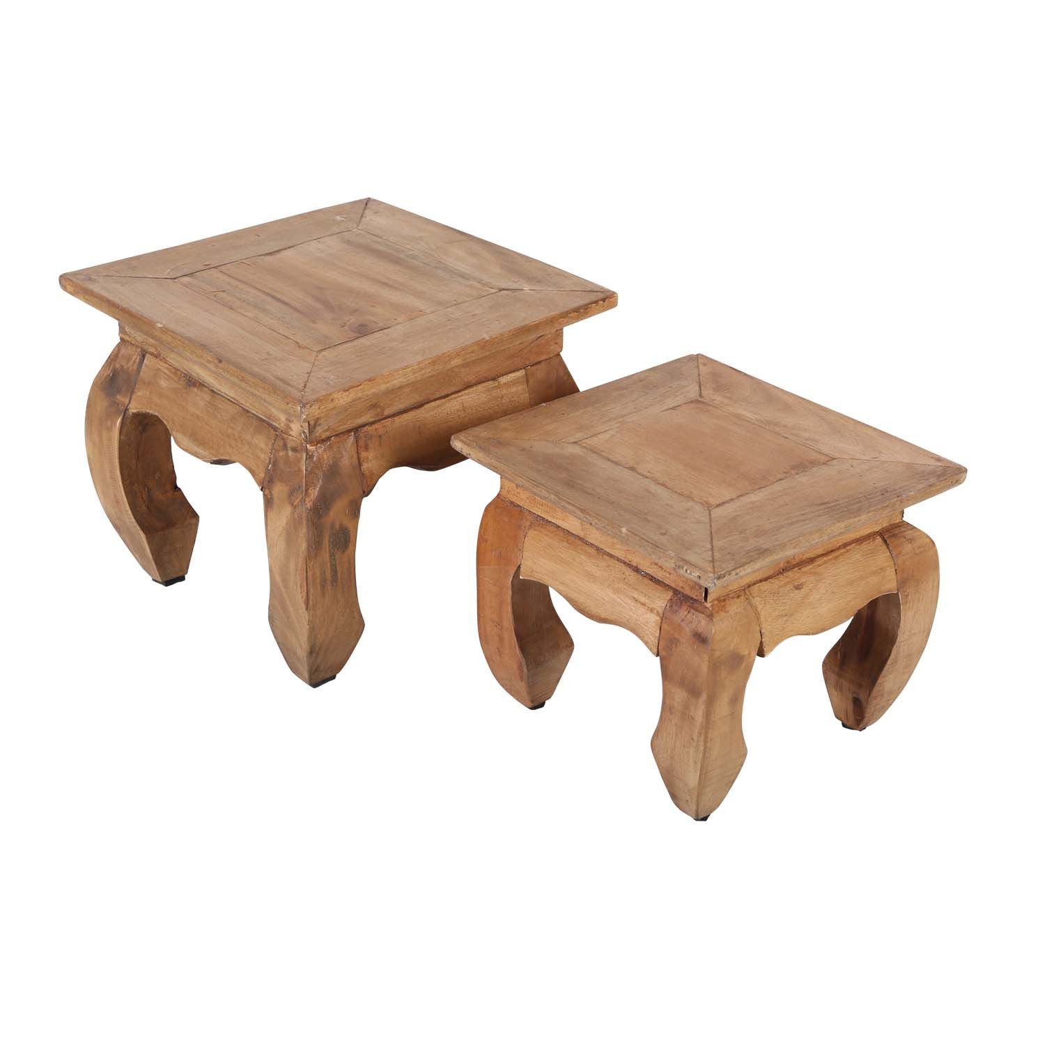 Casa Moro Opiumtisch 2er Set Beistelltisch Couchtisch Holz Hocker Pflanzenständer, indischer Stil, aus massivem Holz handgefertigt