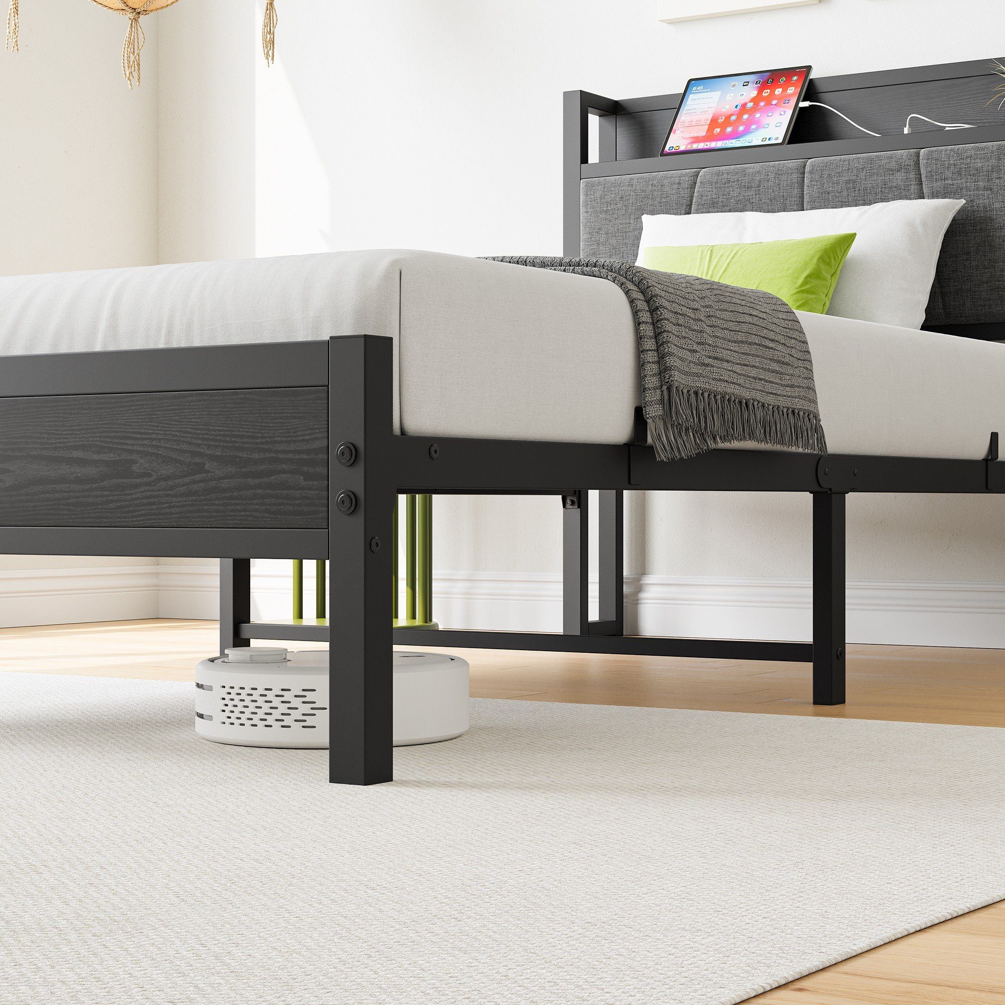 STILVORA Jugendbett Metallbett 90x200 Gepolstertes Kopfteil Bettgestell bett mit Steckdose (Einfach zu montieren, kostengünstige Wahl, 1-tlg), Bis zu 200kg Tragkraft,90x200cm mit Matratze
