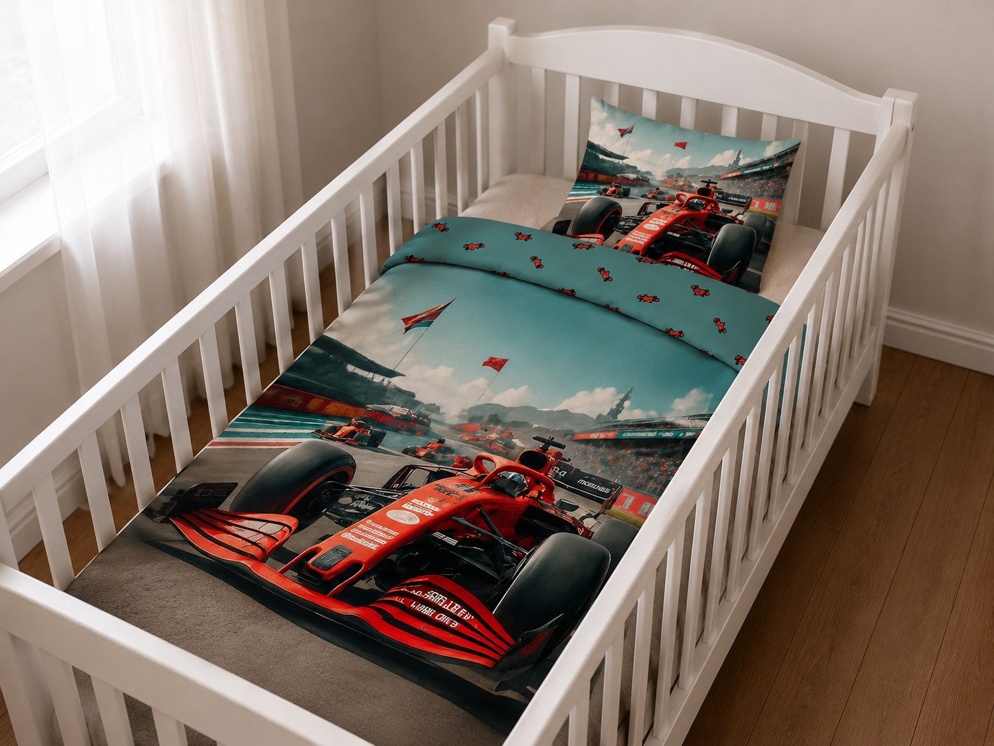 BrandMac Babybettwäsche Baby Bettwäsche Cars Rennauto 100x135 cm / 40x60 cm 100% Baumwolle, 2 teilig, Langlebig