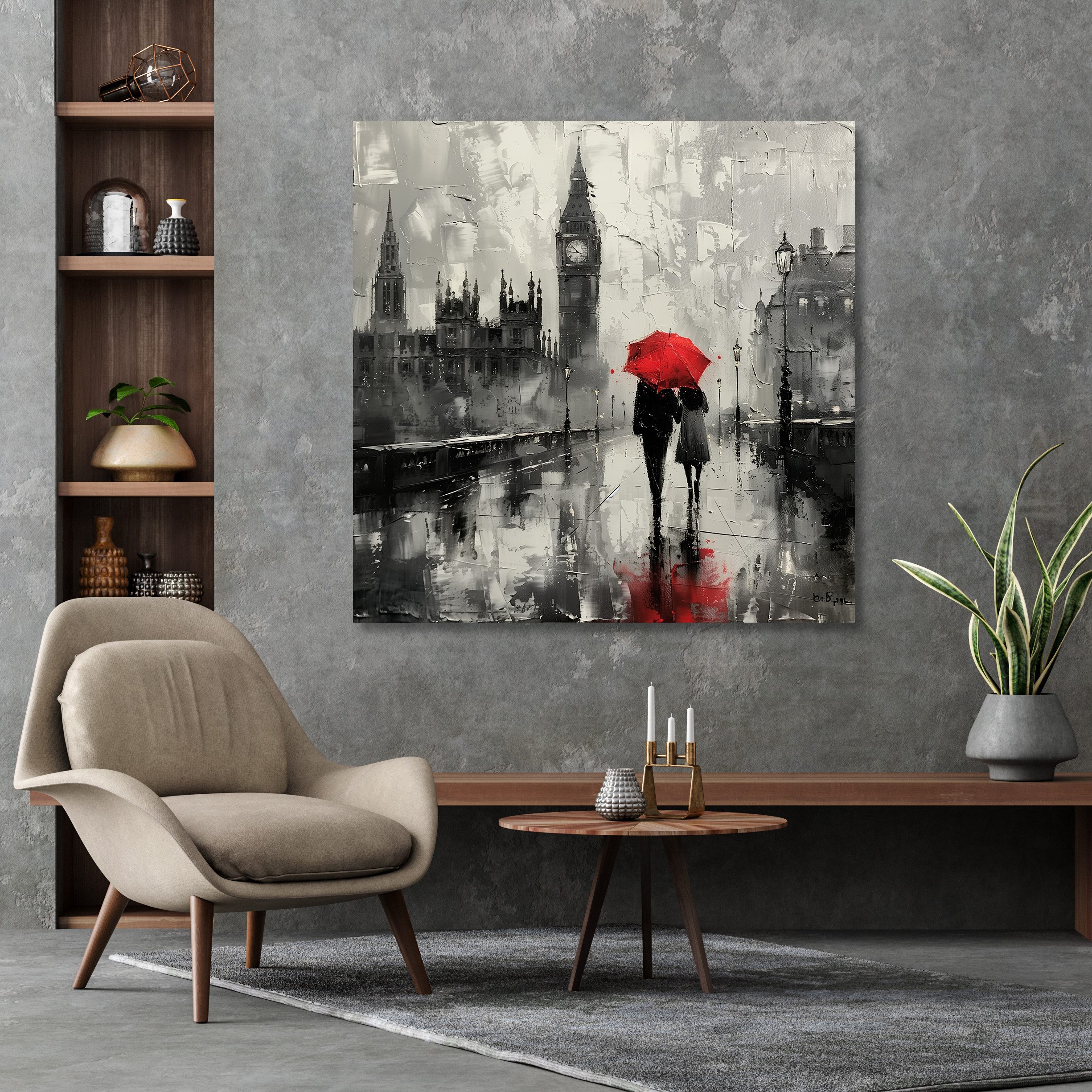 queence Leinwandbild Big Ben bei Regen, Architektonische Elemente, Bilder von Europa, Bilder von Liebespaaren, Brücken, Filmszene, Großbritannien, Jahreszeiten, Paar, Personen, Rain, Romantisch (1 St), Premium-Leinwandstoff, Handarbeit aus Deutschland
